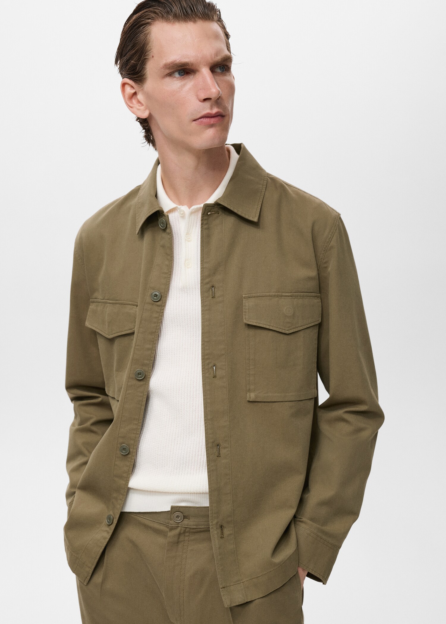 Straight cotton jacket with buttons - Medium plane