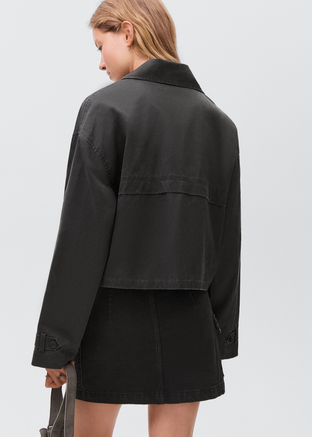 Waxed short trench coat