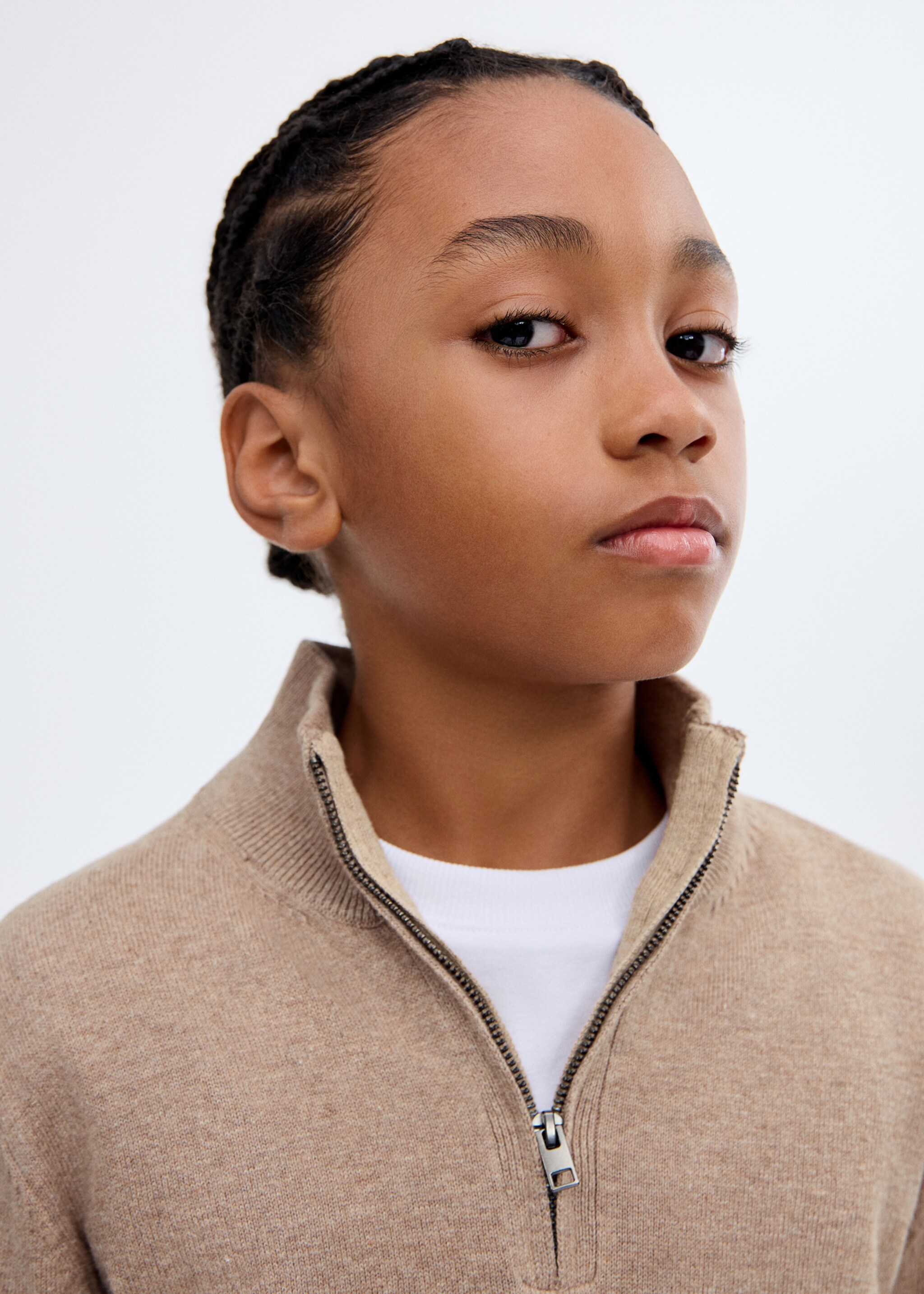 Zip neck jumper - Details of the article 1, Medium Brown. Ref: 17074414-00.