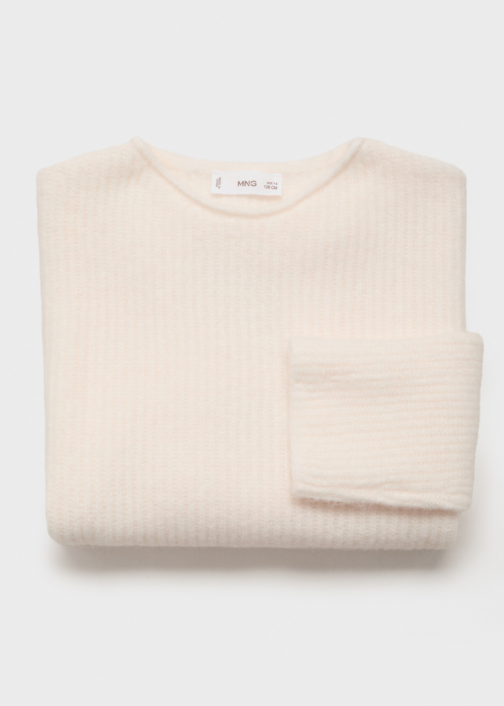 Knitted ribbed sweater - Details of the article 8, Sand. Ref: 17074416-00.