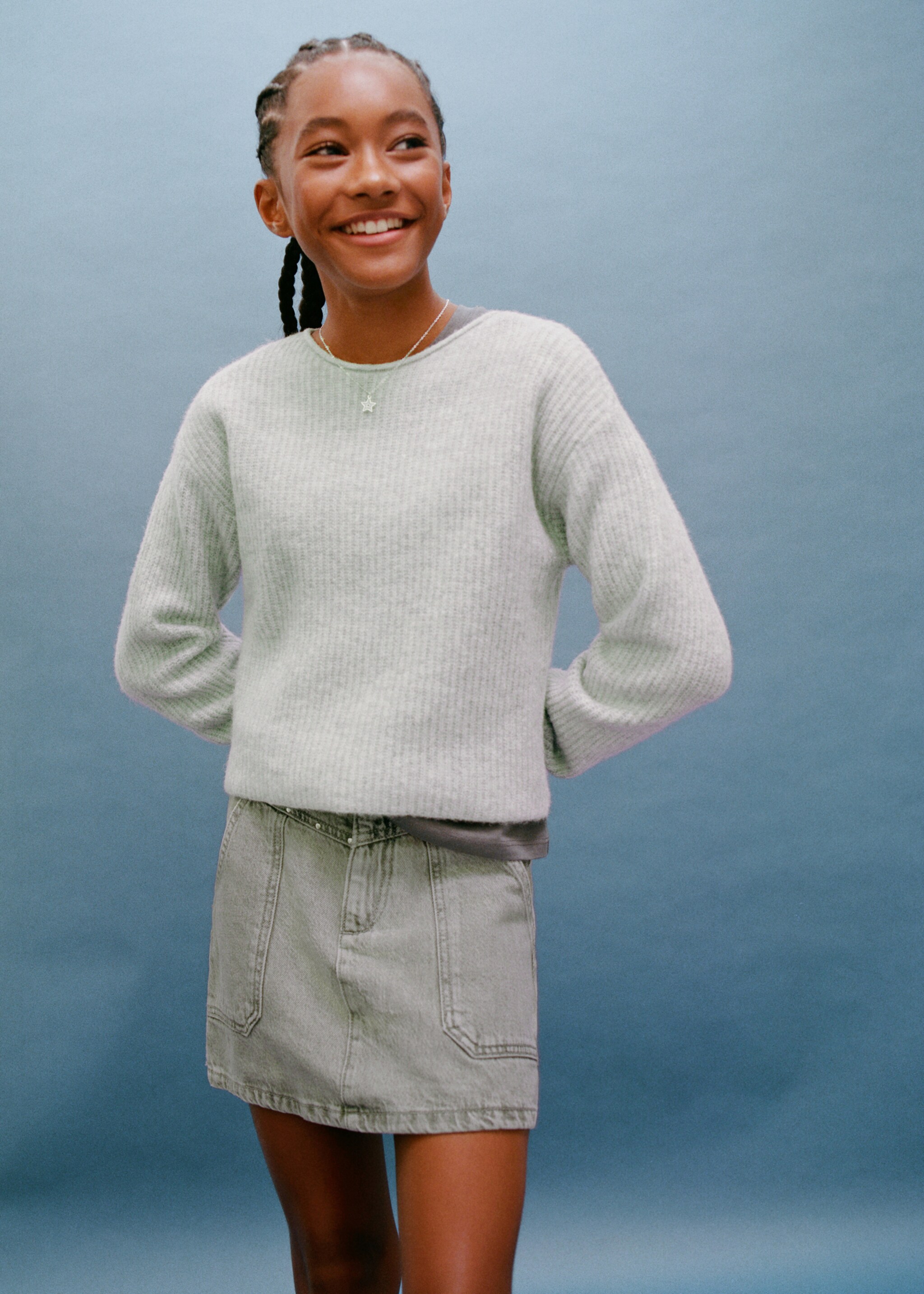 Knitted ribbed sweater - Details of the article 5, Light Heather Grey. Ref: 17074416-00.