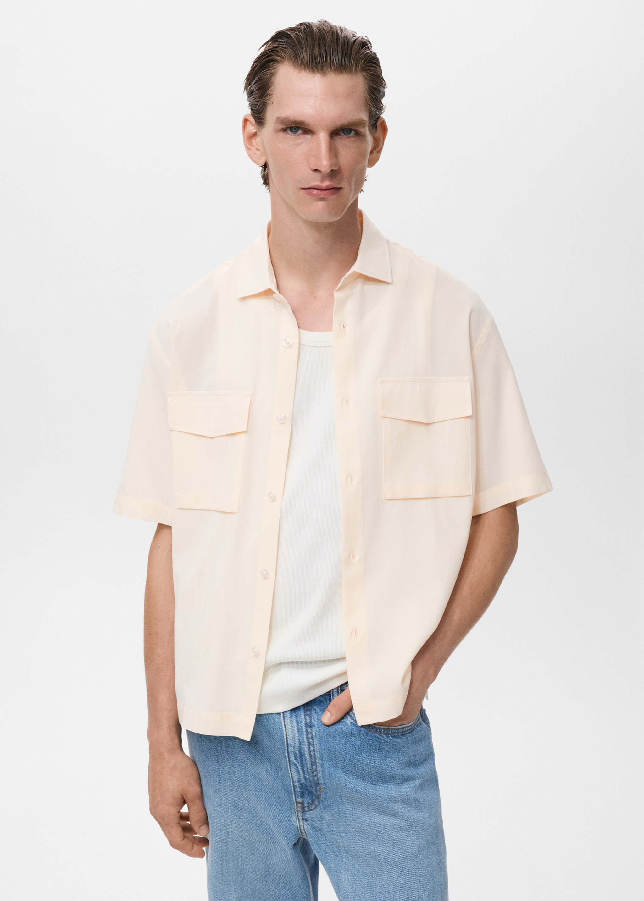Regular-fit cotton shirt with pocket - Medium plane