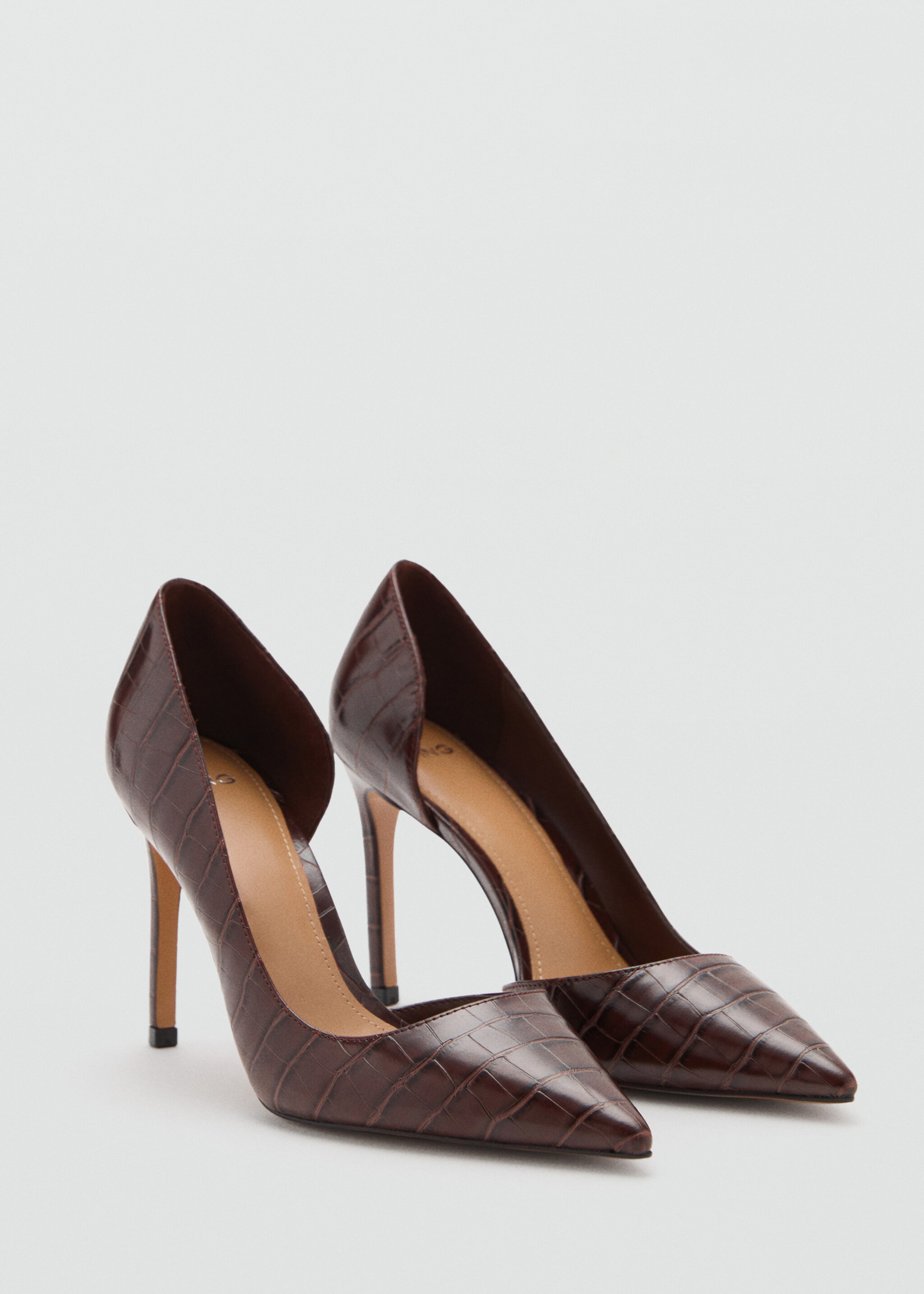 Croc-effect heeled shoes - Medium plane, Chocolate. Ref: 17074436-00.