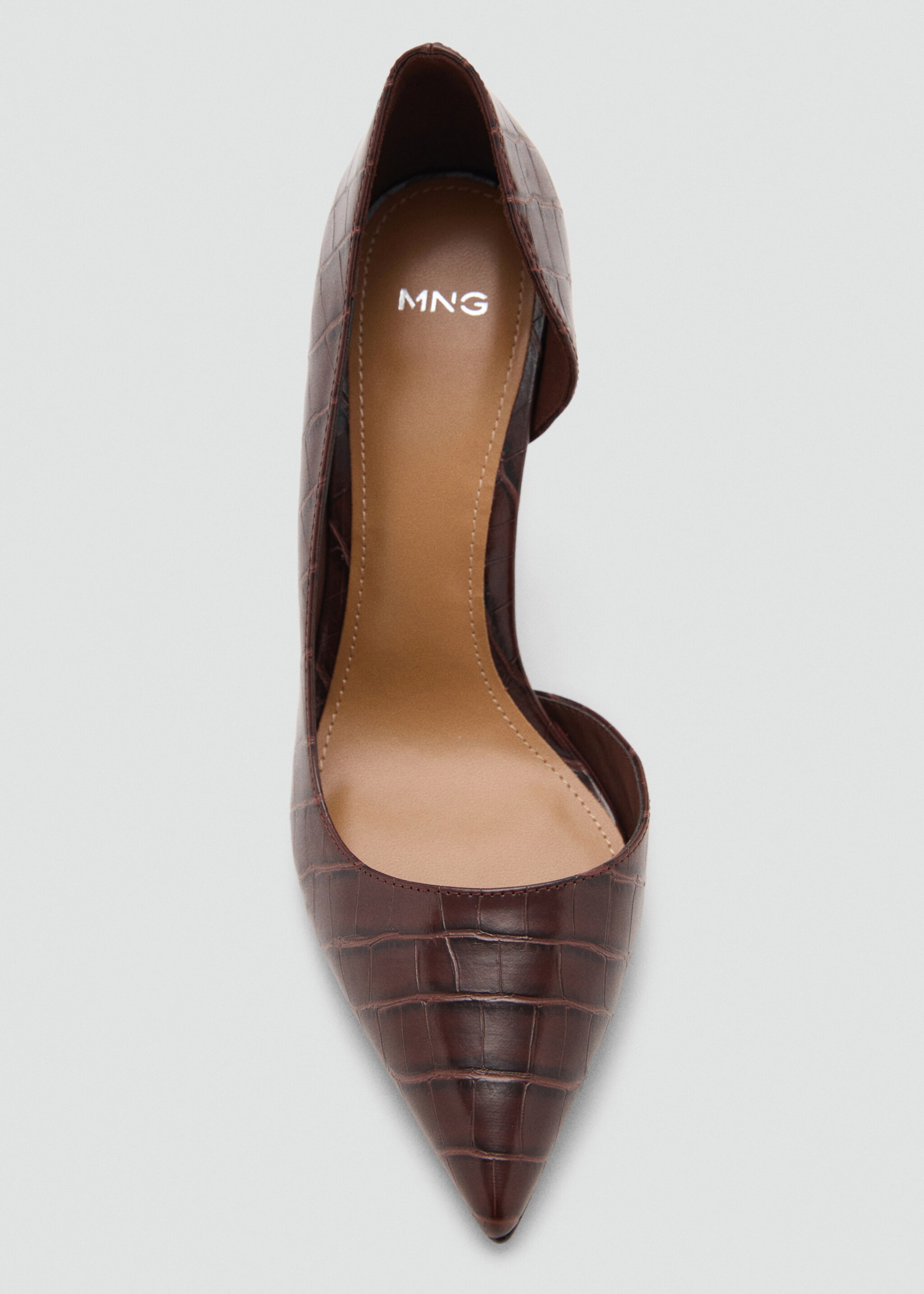 Croc-effect heeled shoes - Details of the article 1, Chocolate. Ref: 17074436-00.