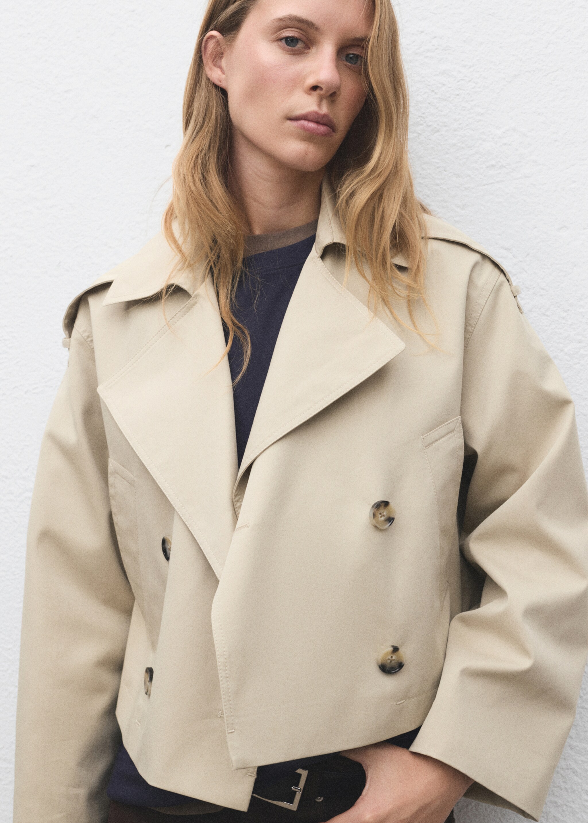 Double-breasted cropped trench coat - Medium plane, Beige. Ref: 17074438-00.