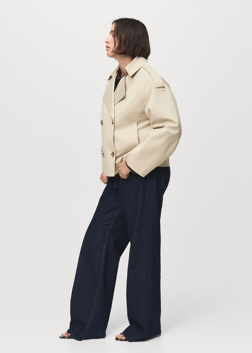 Mango Double-breasted cropped trench coat