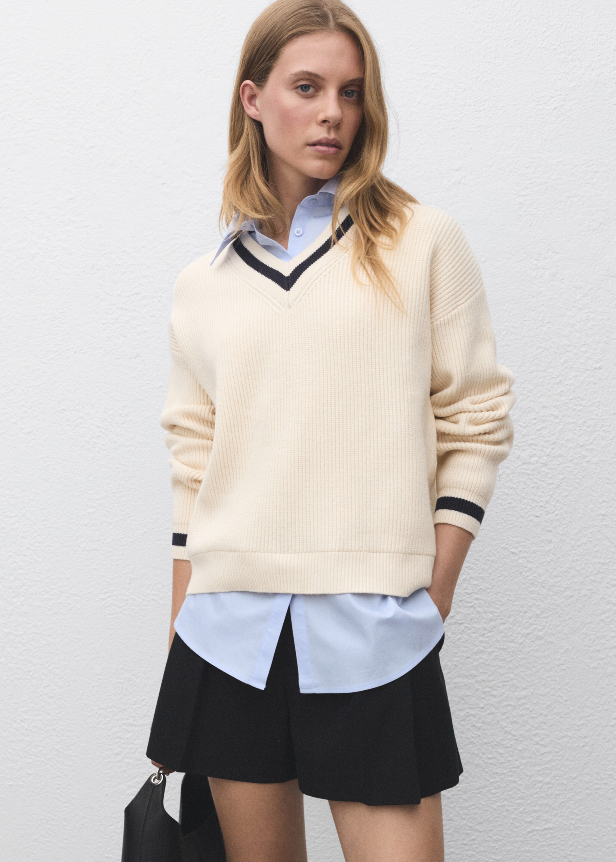 Jersey camisa combinado - Plano medio, Beige. Ref: 17074775-00.