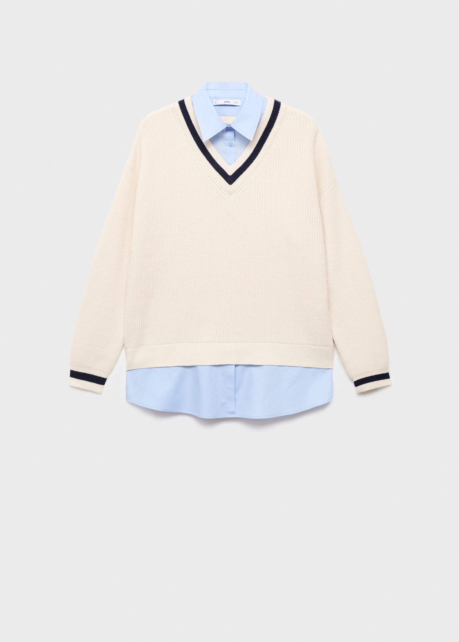 Mango Camisa Blanca Con Jersey Mujer Jersey Camisa Combinado Mujer