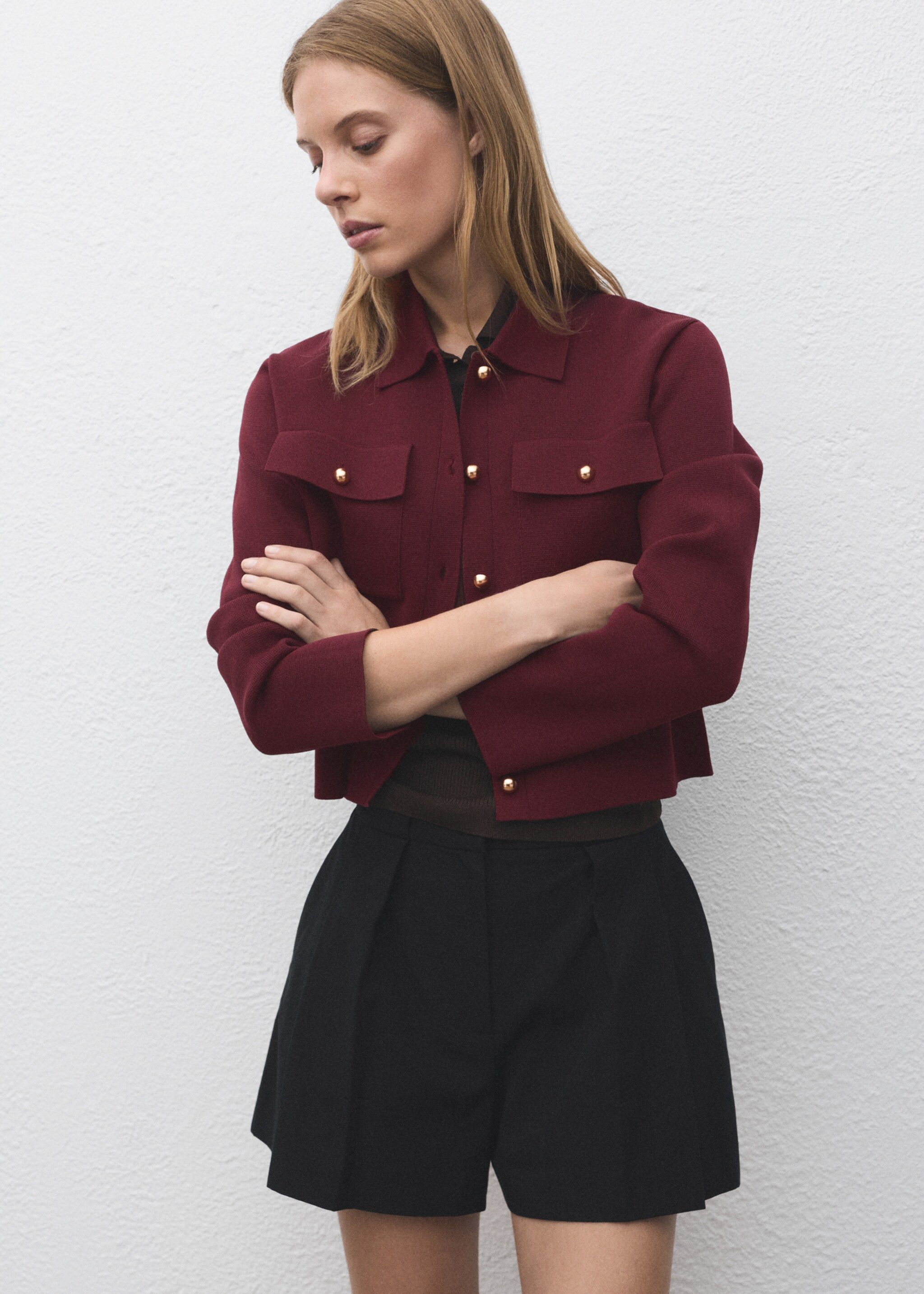 Pocket knit jacket - Medium plane, Wine. Ref: 17074780-00.