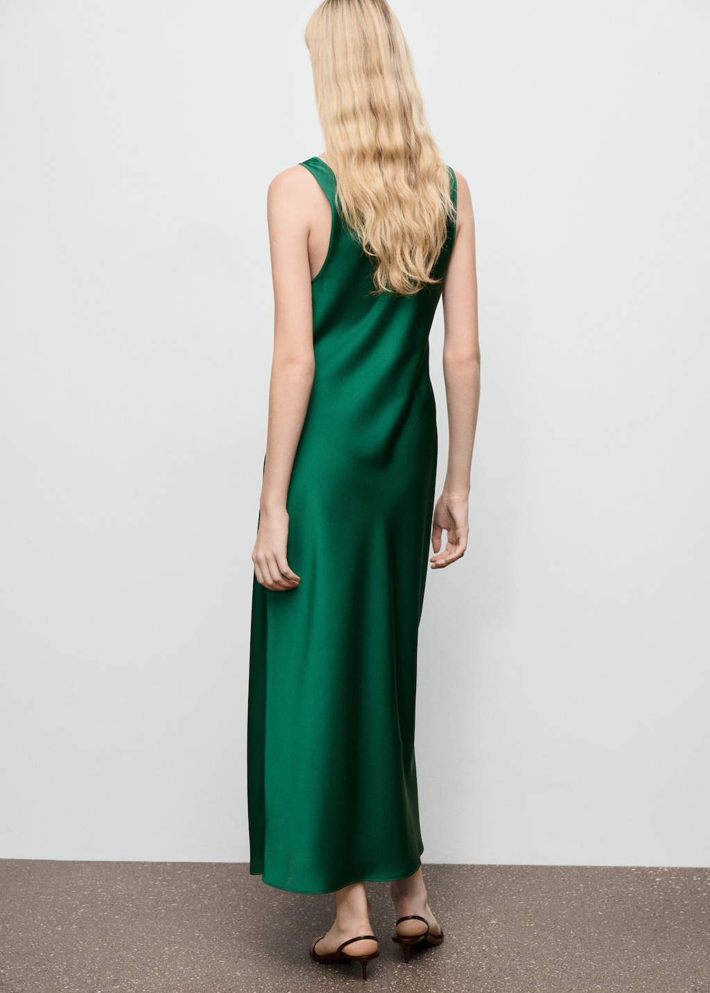 Mango Satin dress with a low-cut neckline