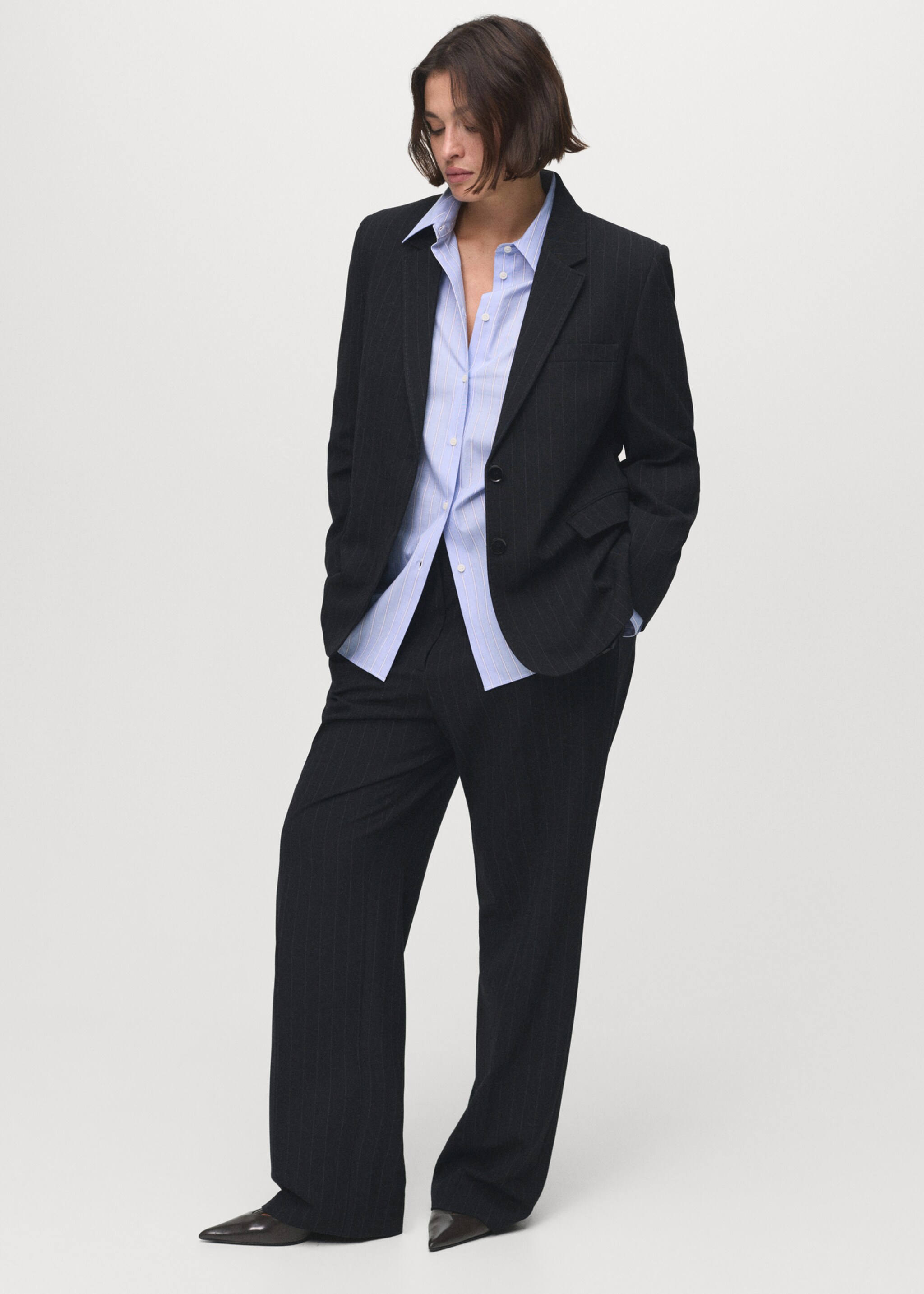 Straight-fit suit trousers - Details of the article 3, Navy. Ref: 17074786-00.