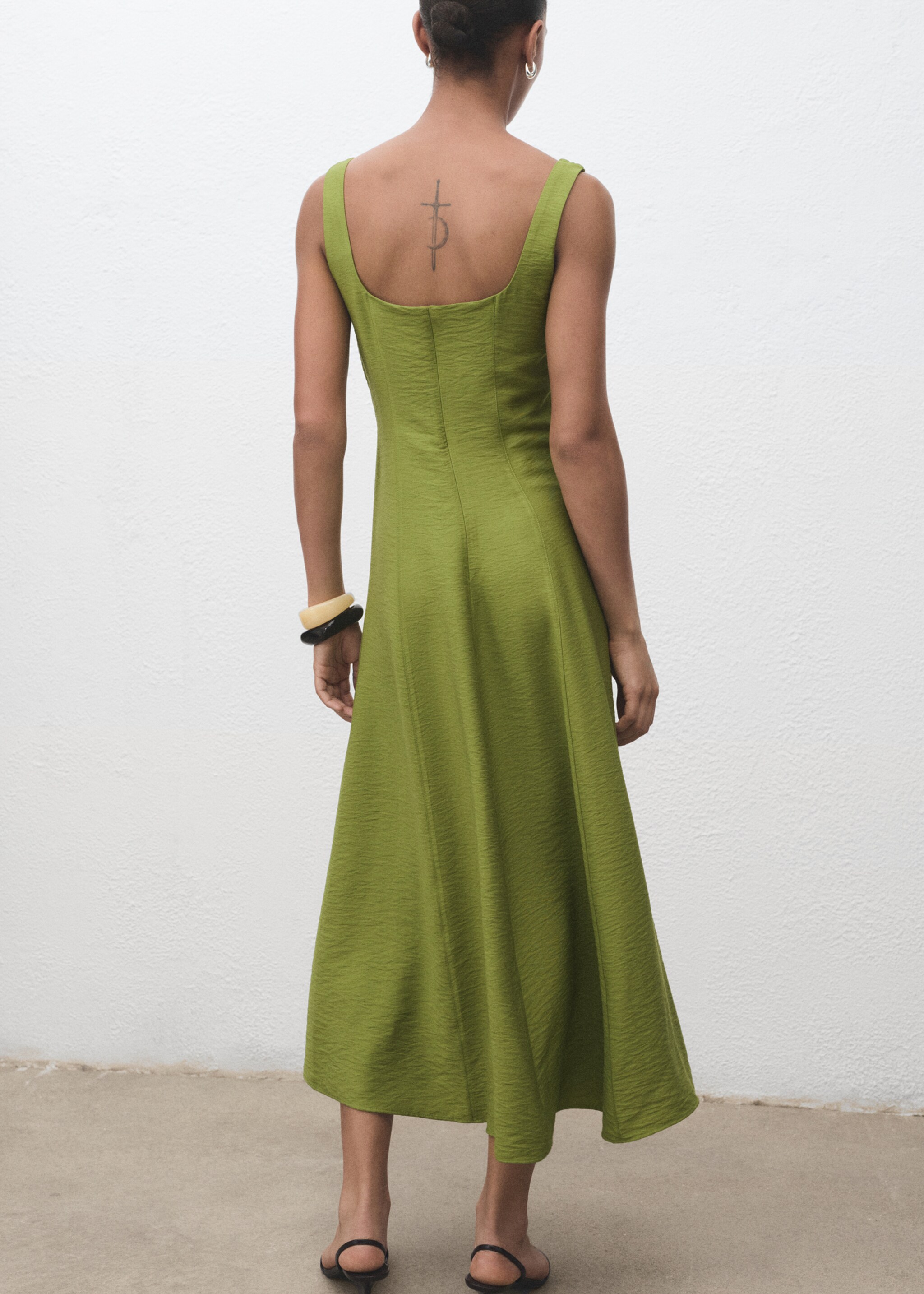 Midi-dress with stitching - Reverse of the article, Green. Ref: 17074788-00.