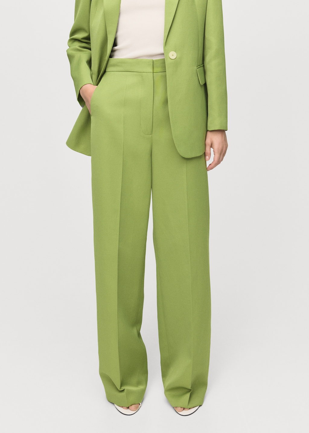 Straight-fit linen-blend suit pants