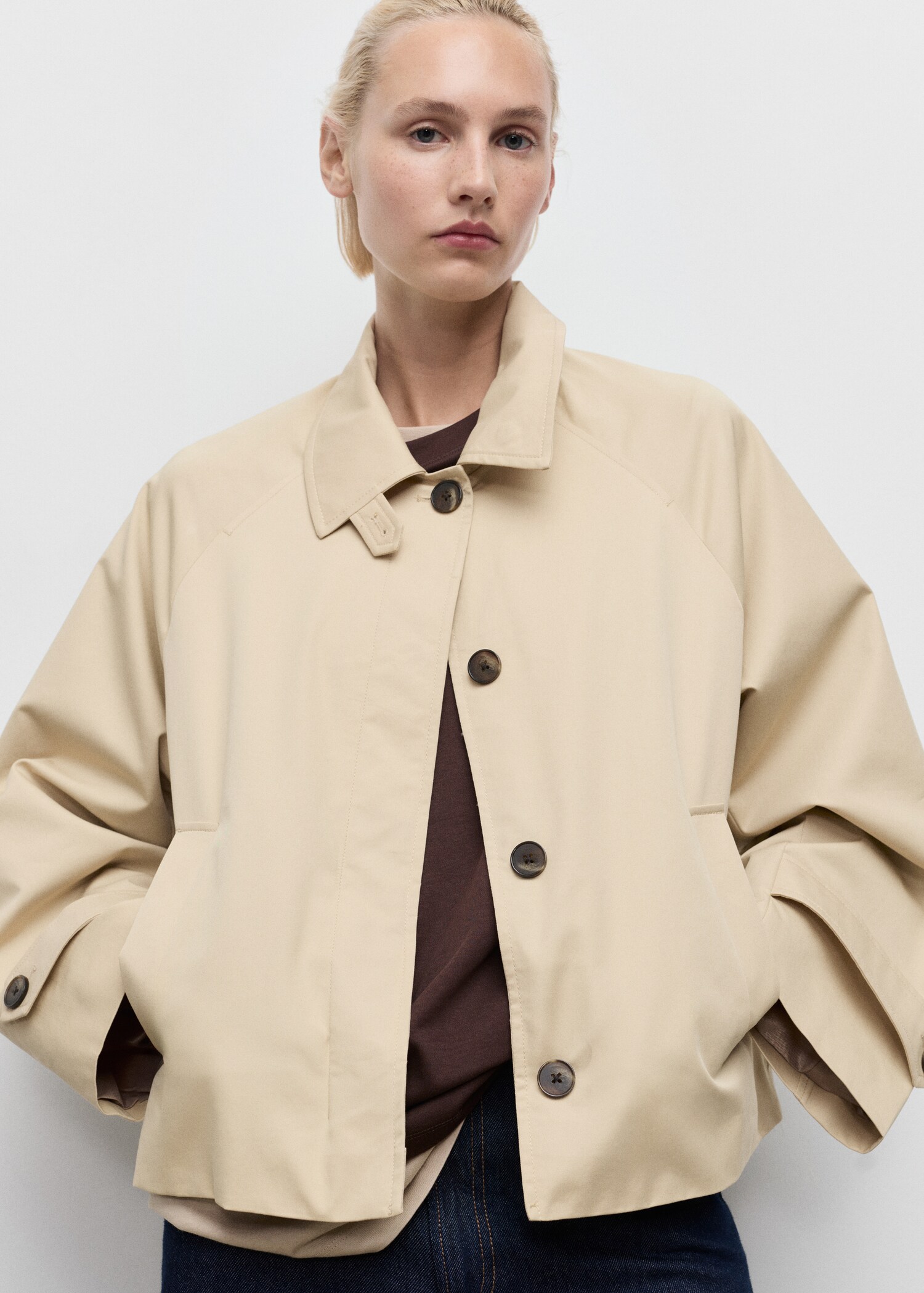 Short oversized trench coat with belt loops - Medium plane