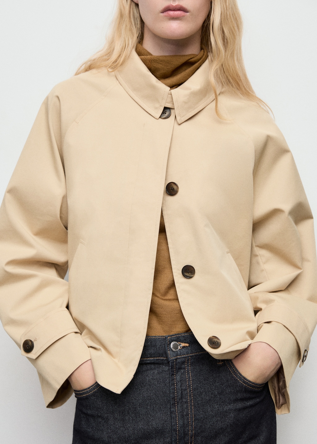 Mango Short oversized trench coat with epaulettes