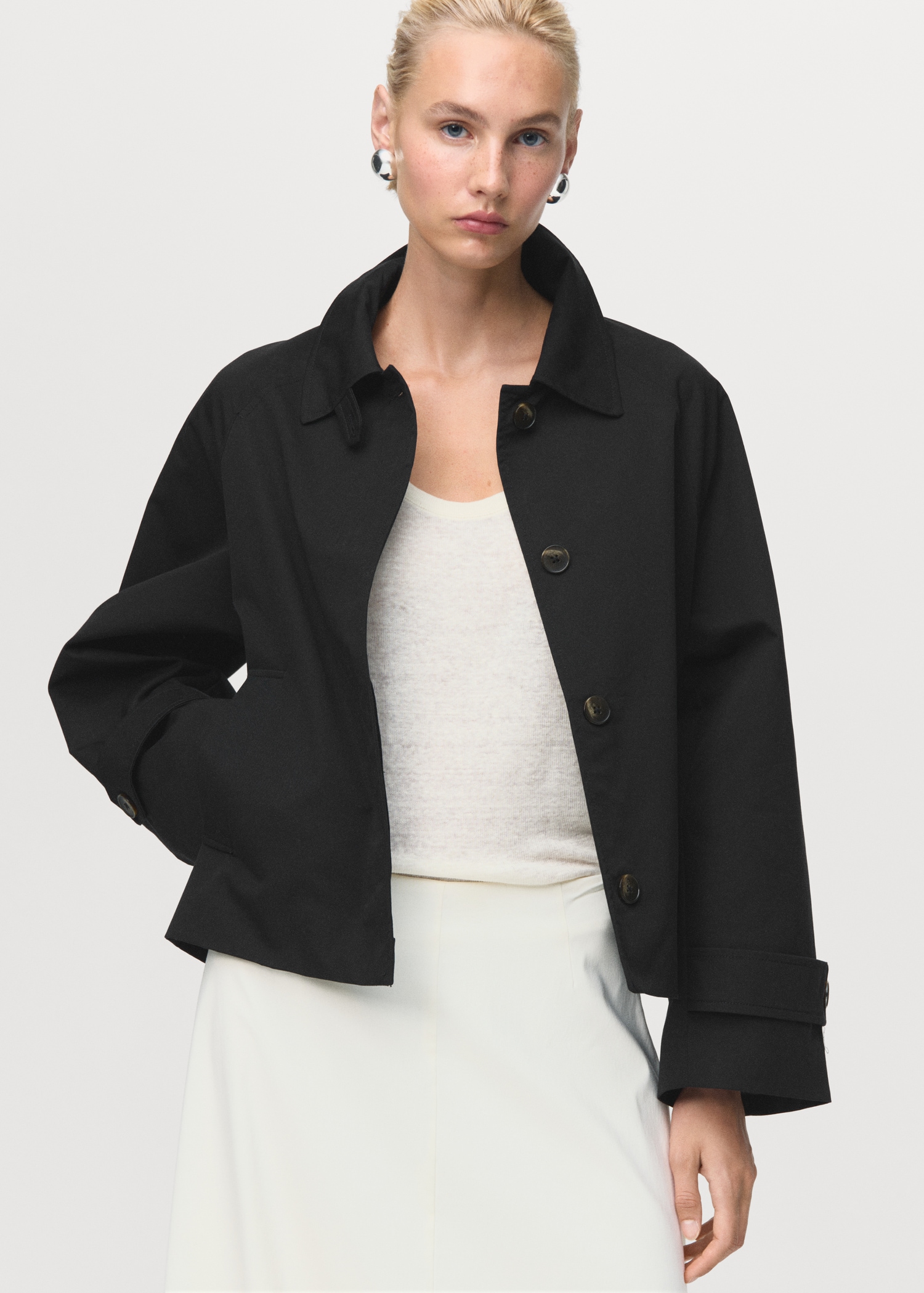 Short oversized trench coat with epaulettes Women MANGO Philippines