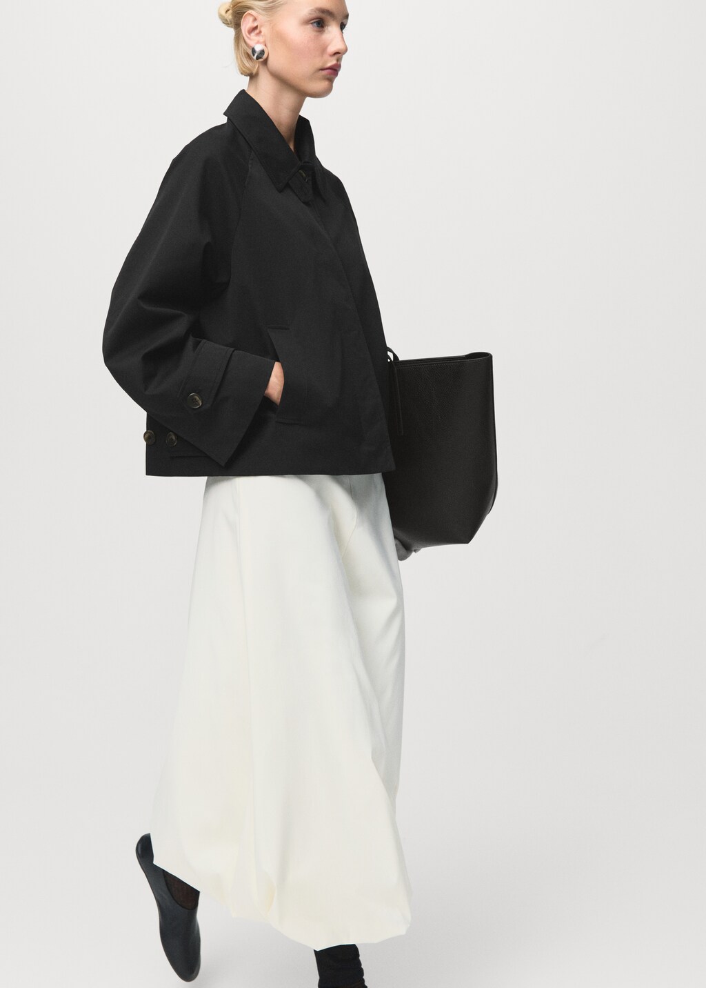 Short oversized trench coat with epaulettes