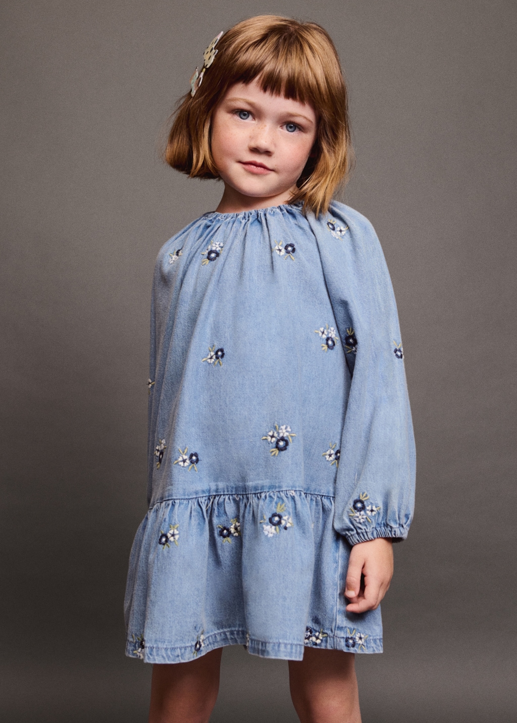 Flower embroidered denim dress