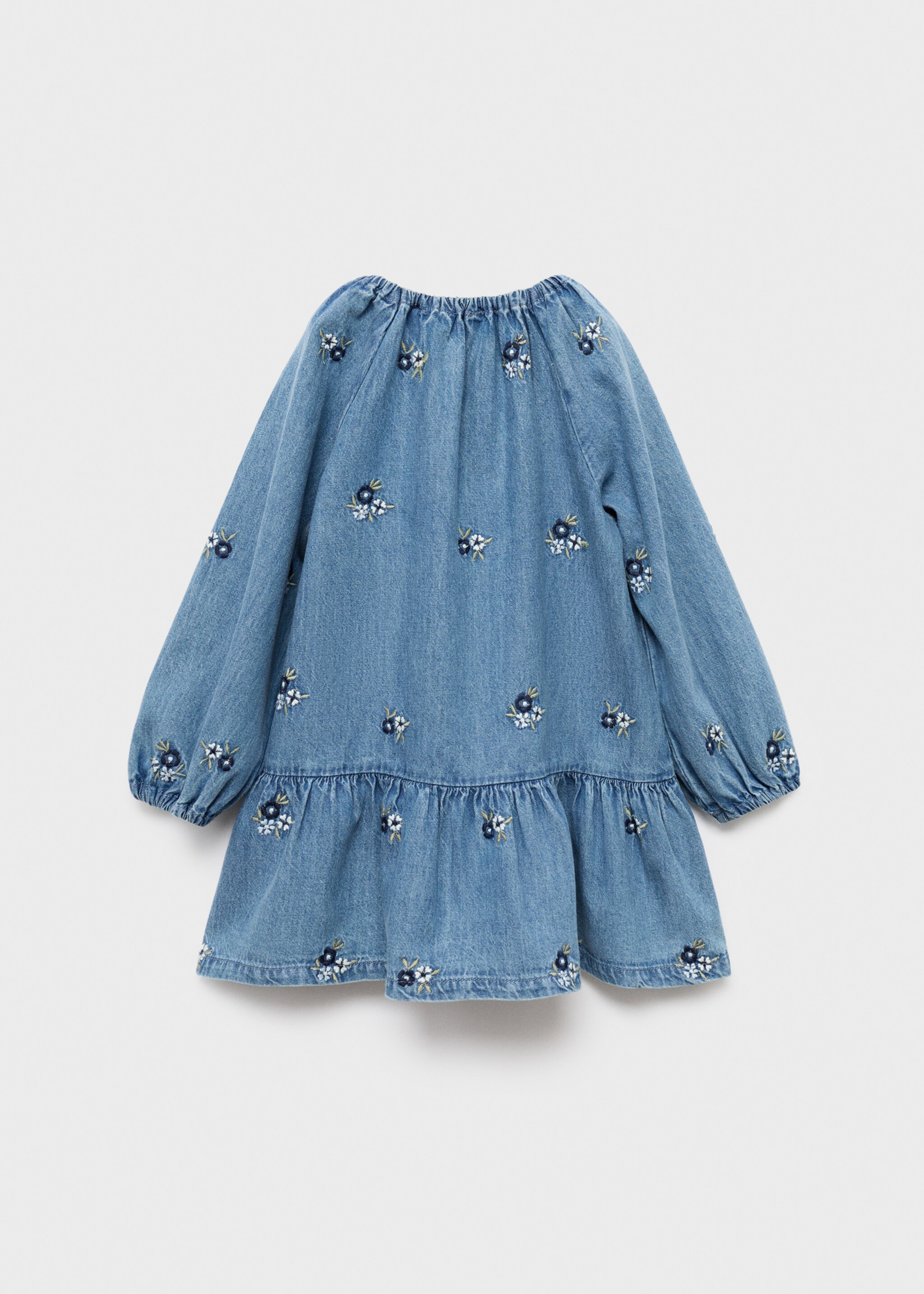 Vestido denim bordado floral - Reverso del artículo, Azul medio. Ref: 17075158-00.