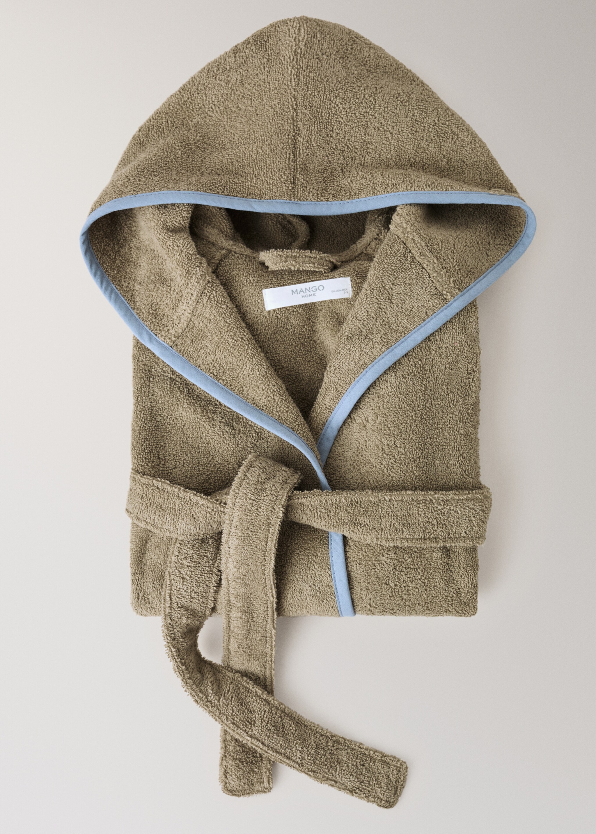 Children's cotton bathrobe with contrasting trim - Details of the article 3, Khaki. Ref: 17075168-00.
