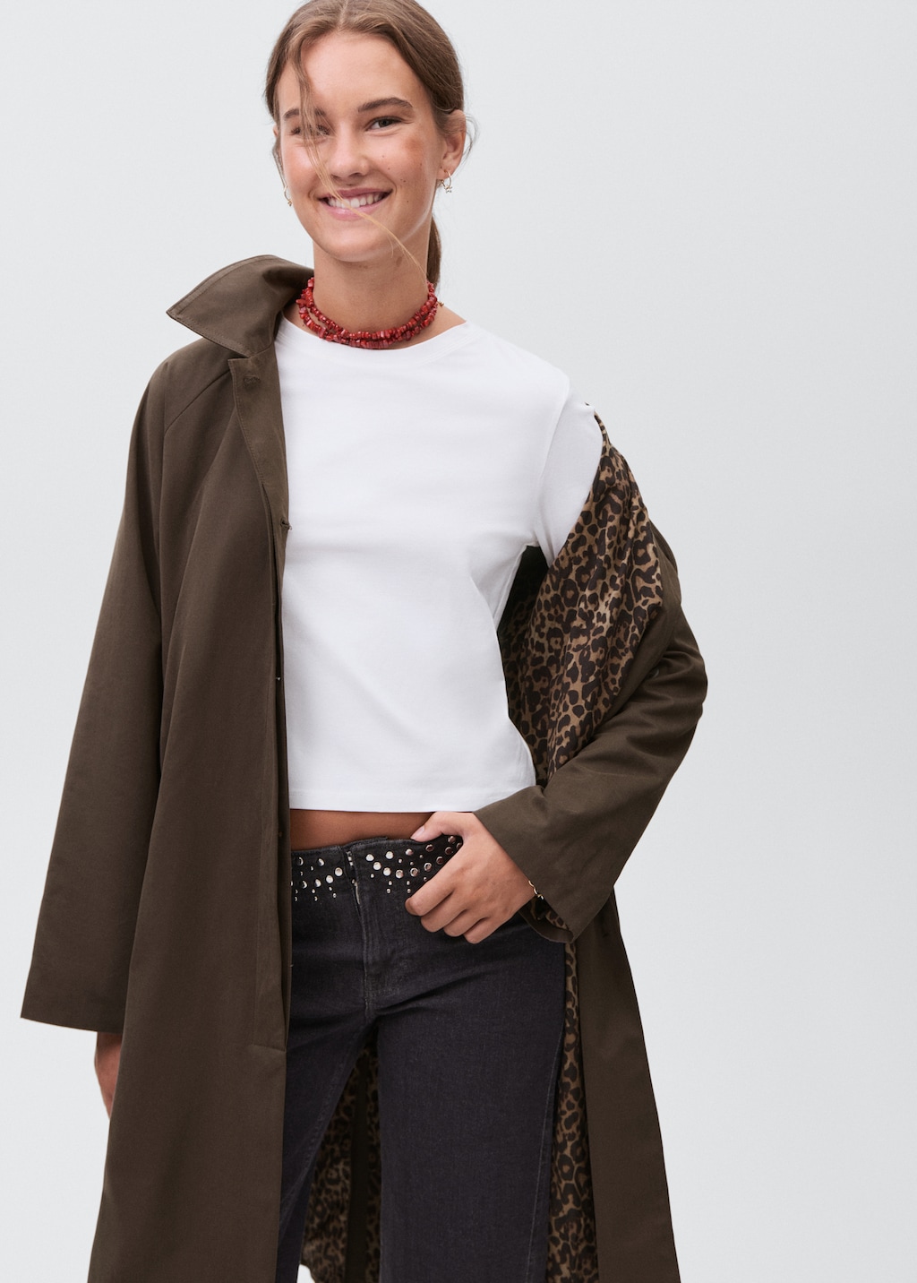 Long trench coat with printed lining