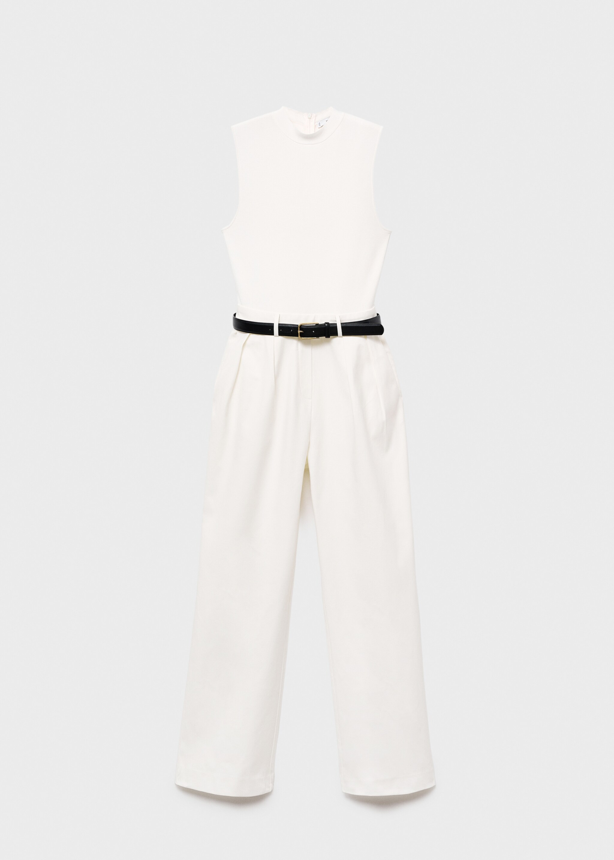Combined-fabric jumpsuit with belt - Article without model, Off White. Ref: 17075786-00.