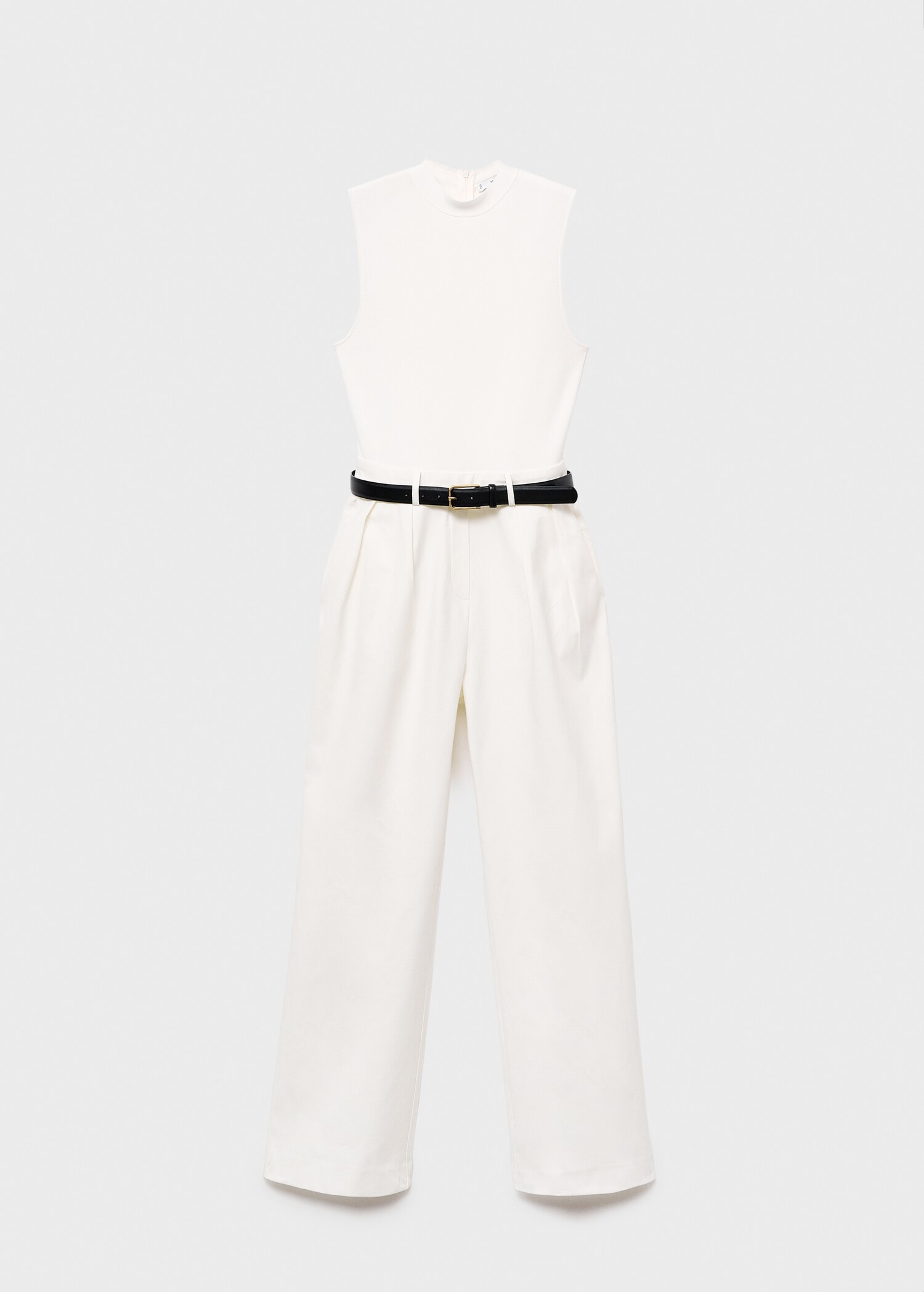 Combined-fabric jumpsuit with belt - Article without model