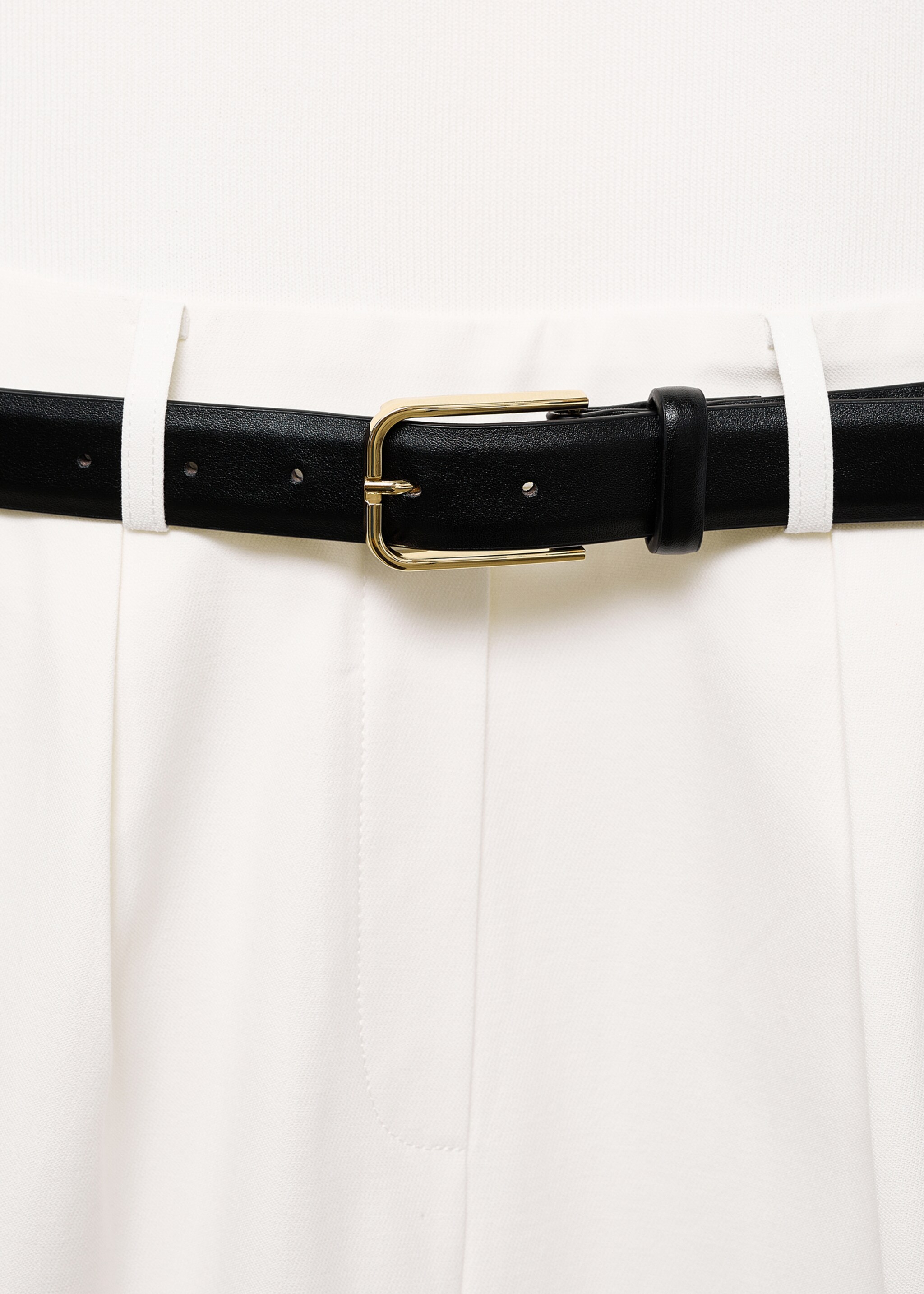 Combined-fabric jumpsuit with belt - Details of the article 8, Off White. Ref: 17075786-00.