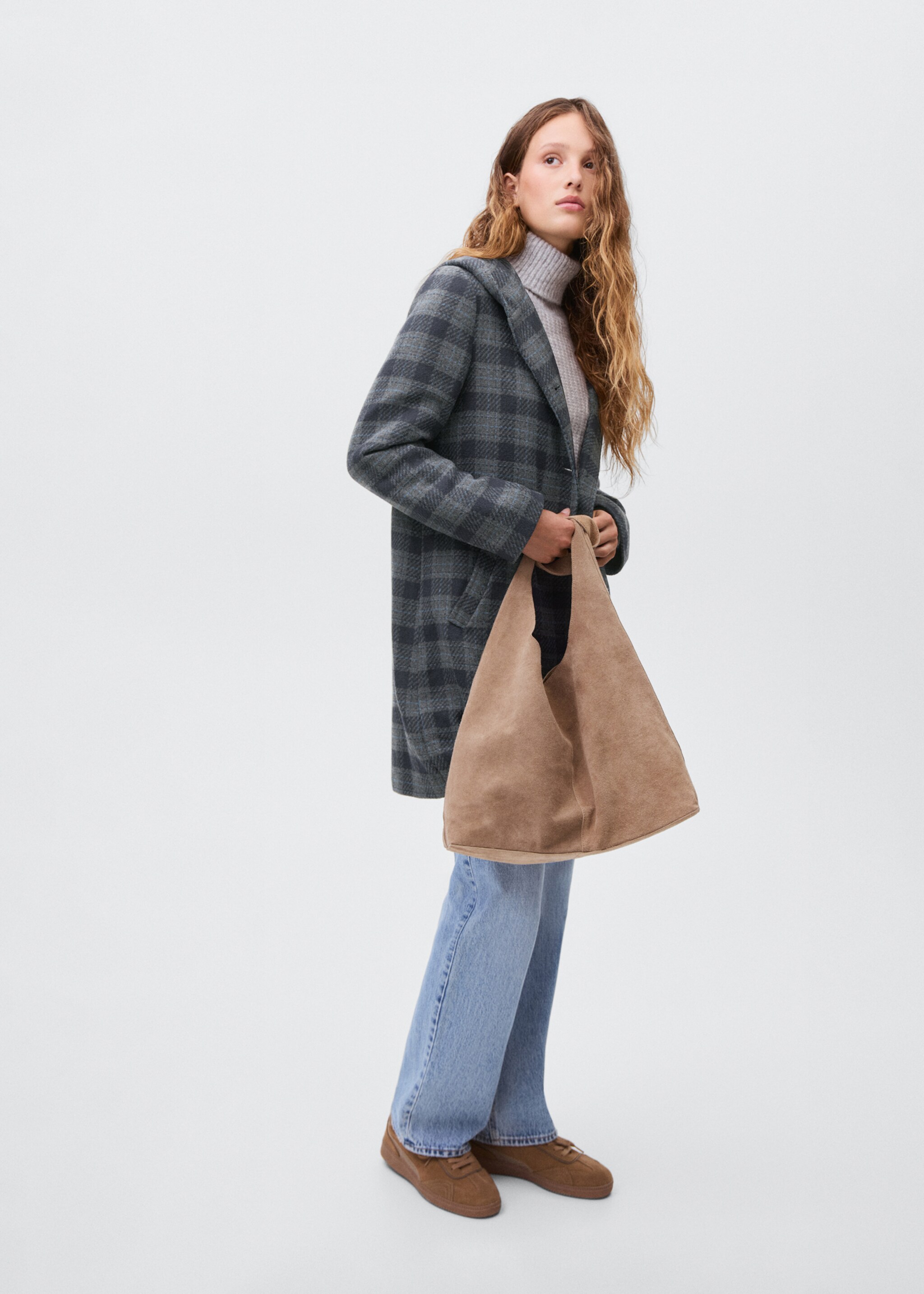Check-print cloth coat - Details of the article 2, Navy. Ref: 17075787-00.