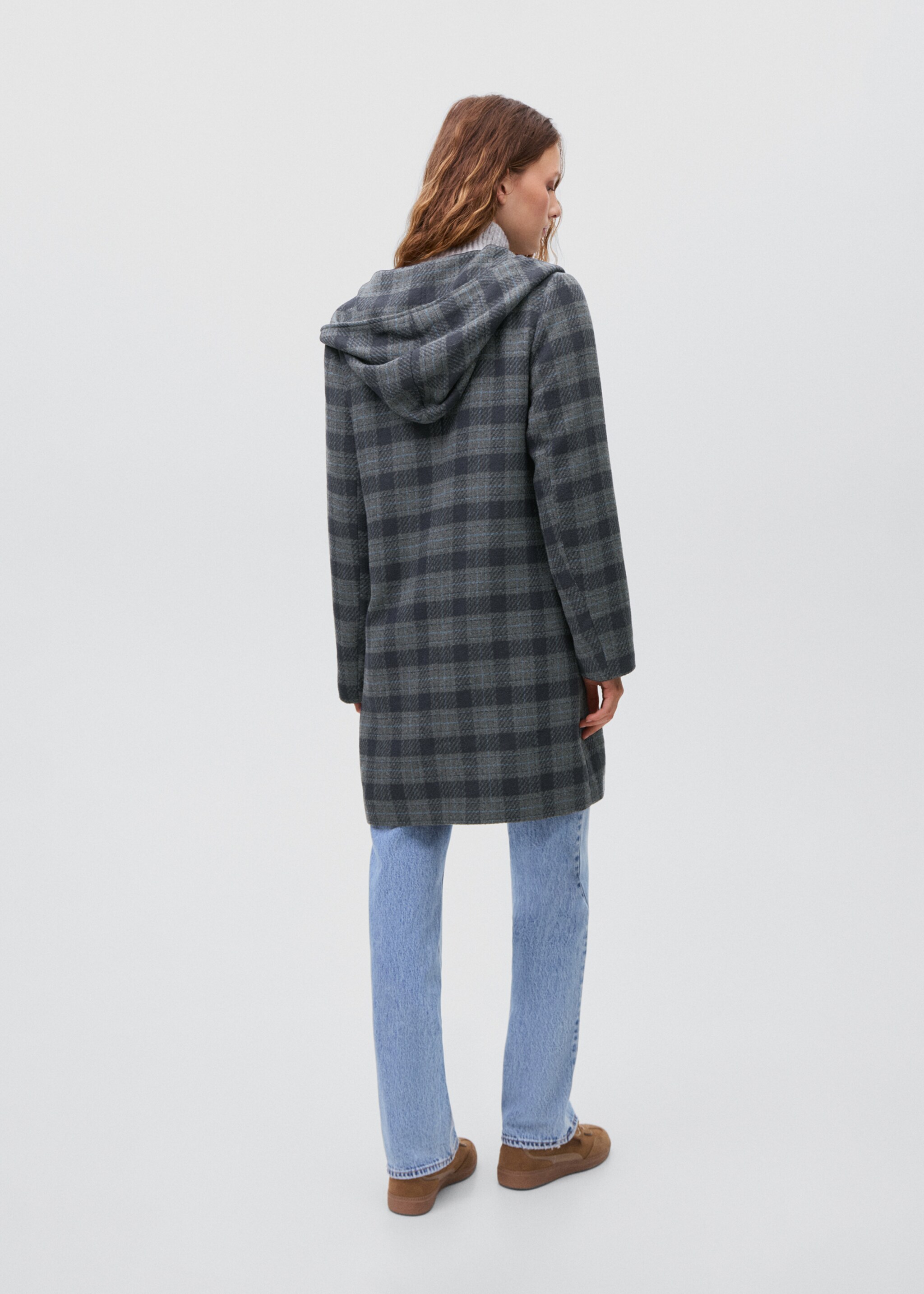 Check-print cloth coat - Reverse of the article, Navy. Ref: 17075787-00.