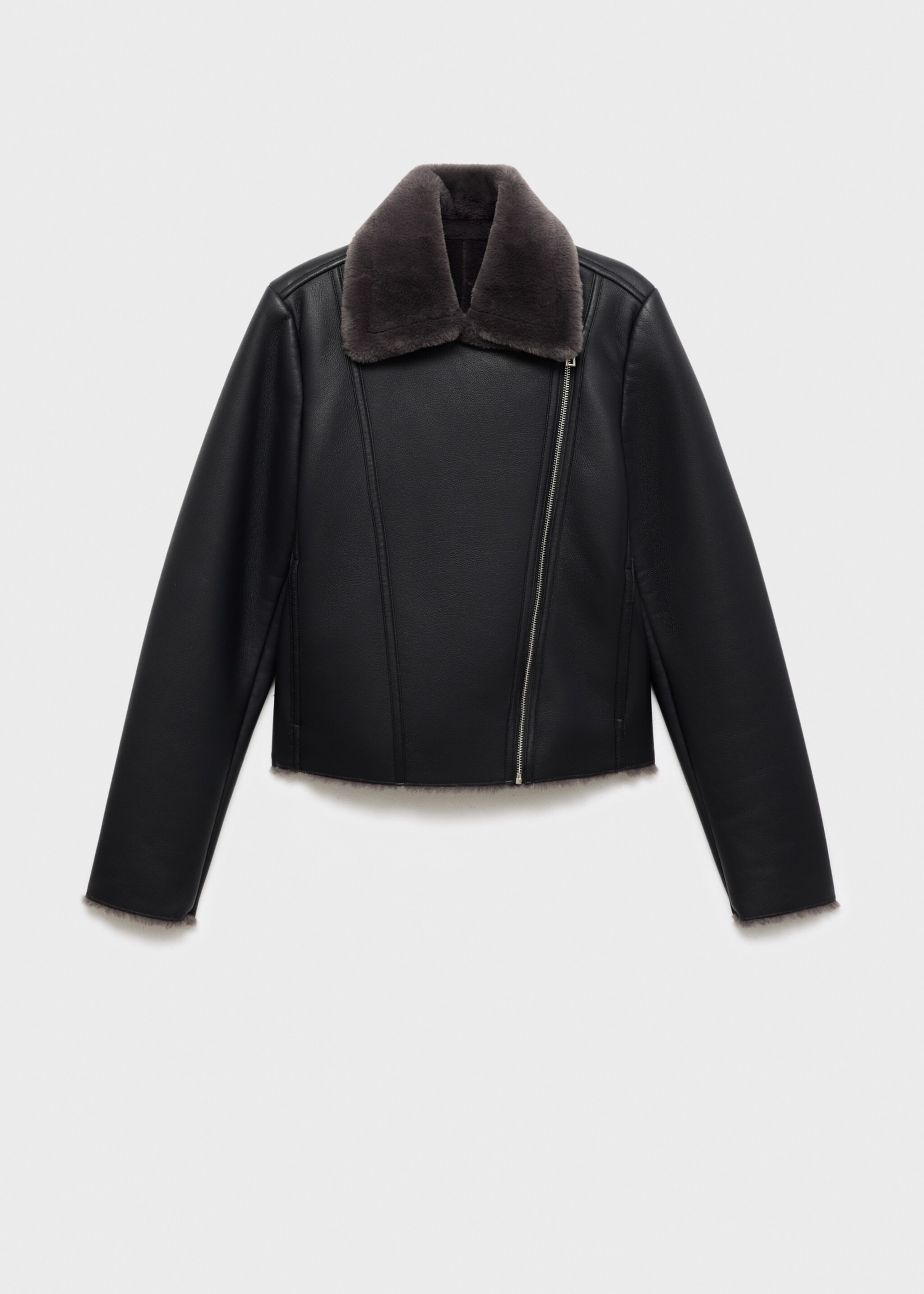 Fur-effect biker jacket - Article without model, Black. Ref: 17075796-00.