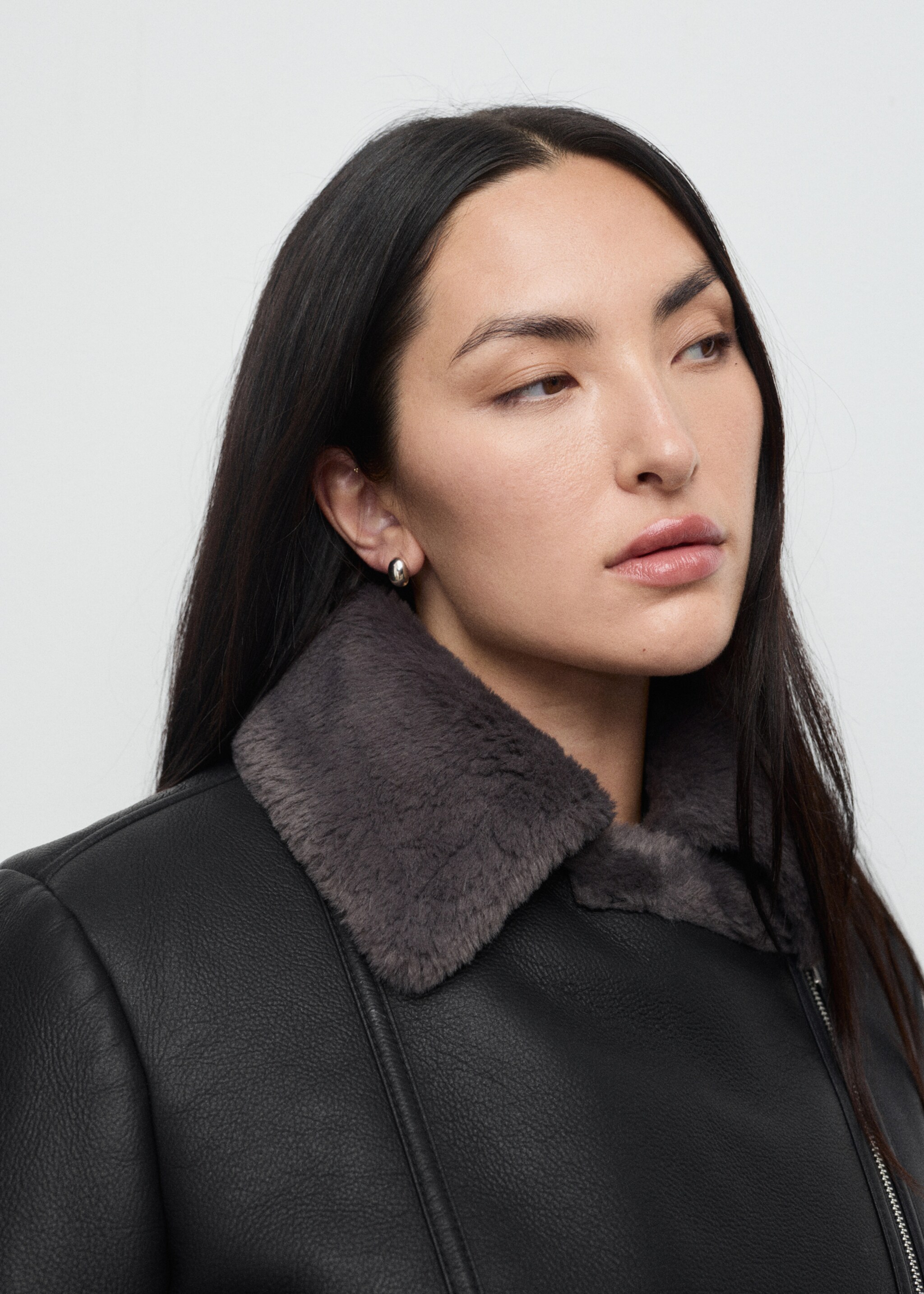 Fur-effect biker jacket - Details of the article 4, Black. Ref: 17075796-00.