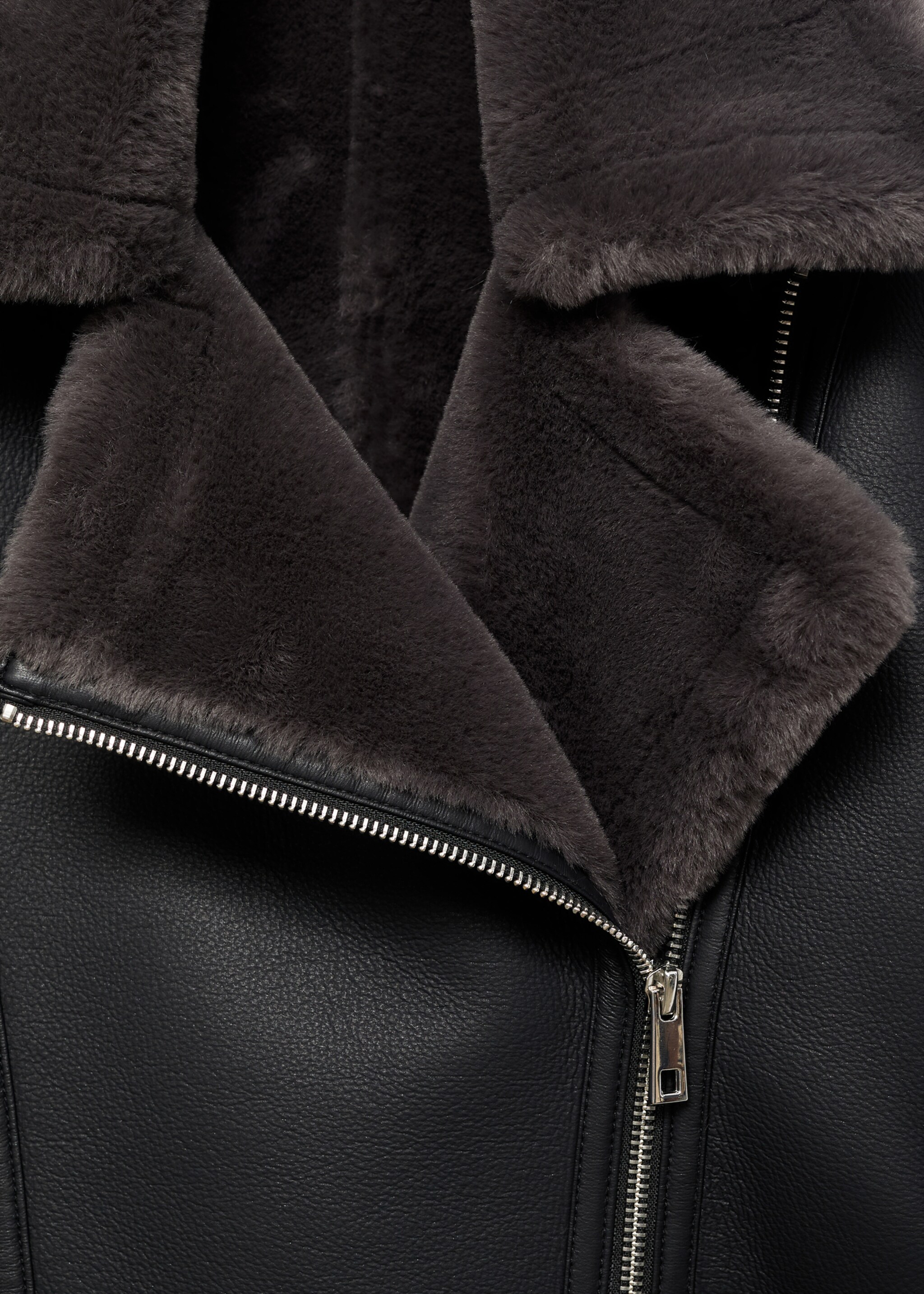 Fur-effect biker jacket - Details of the article 8, Black. Ref: 17075796-00.