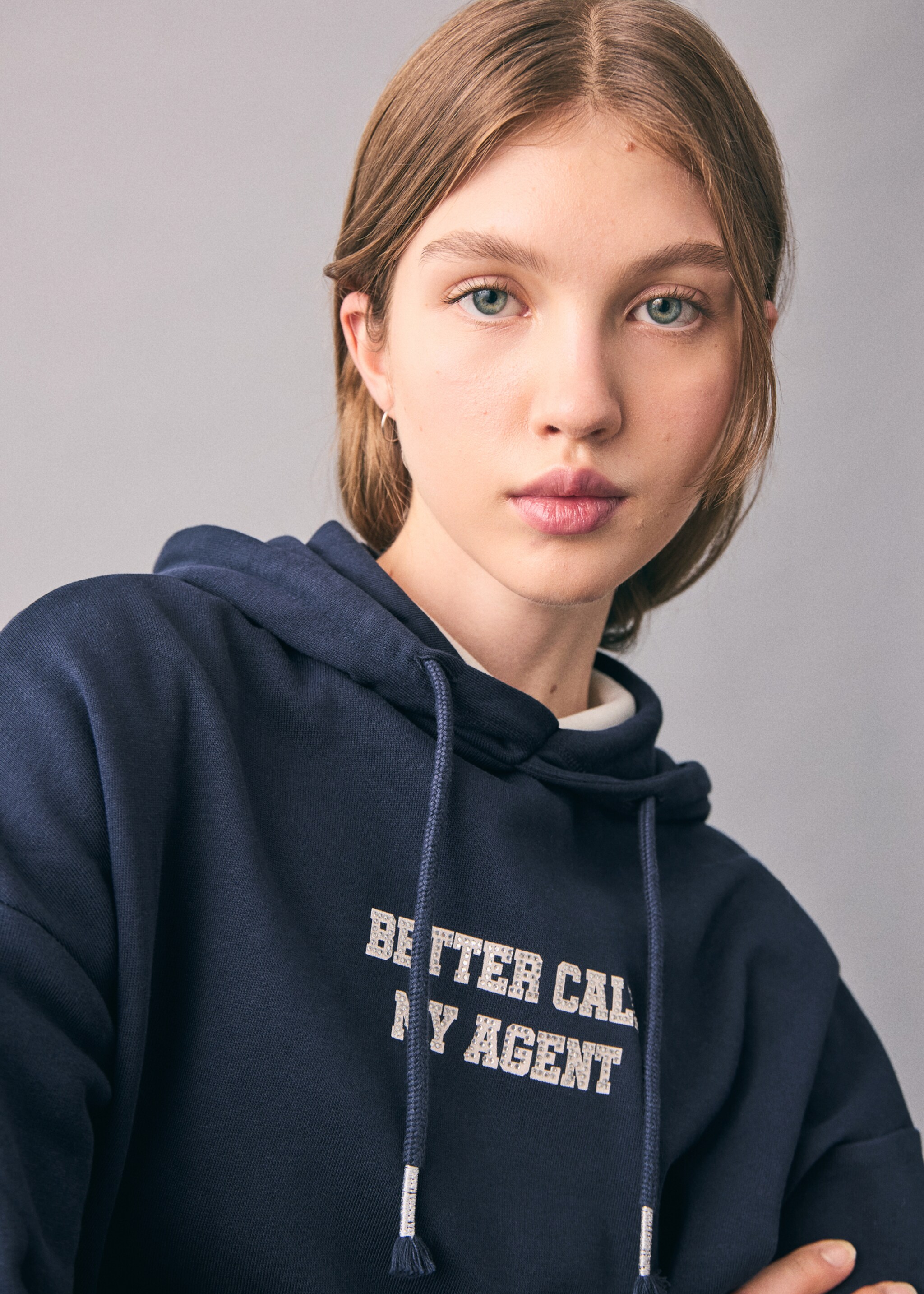 Sweatshirt with glitter print - Details of the article 1, Navy. Ref: 17075799-00.