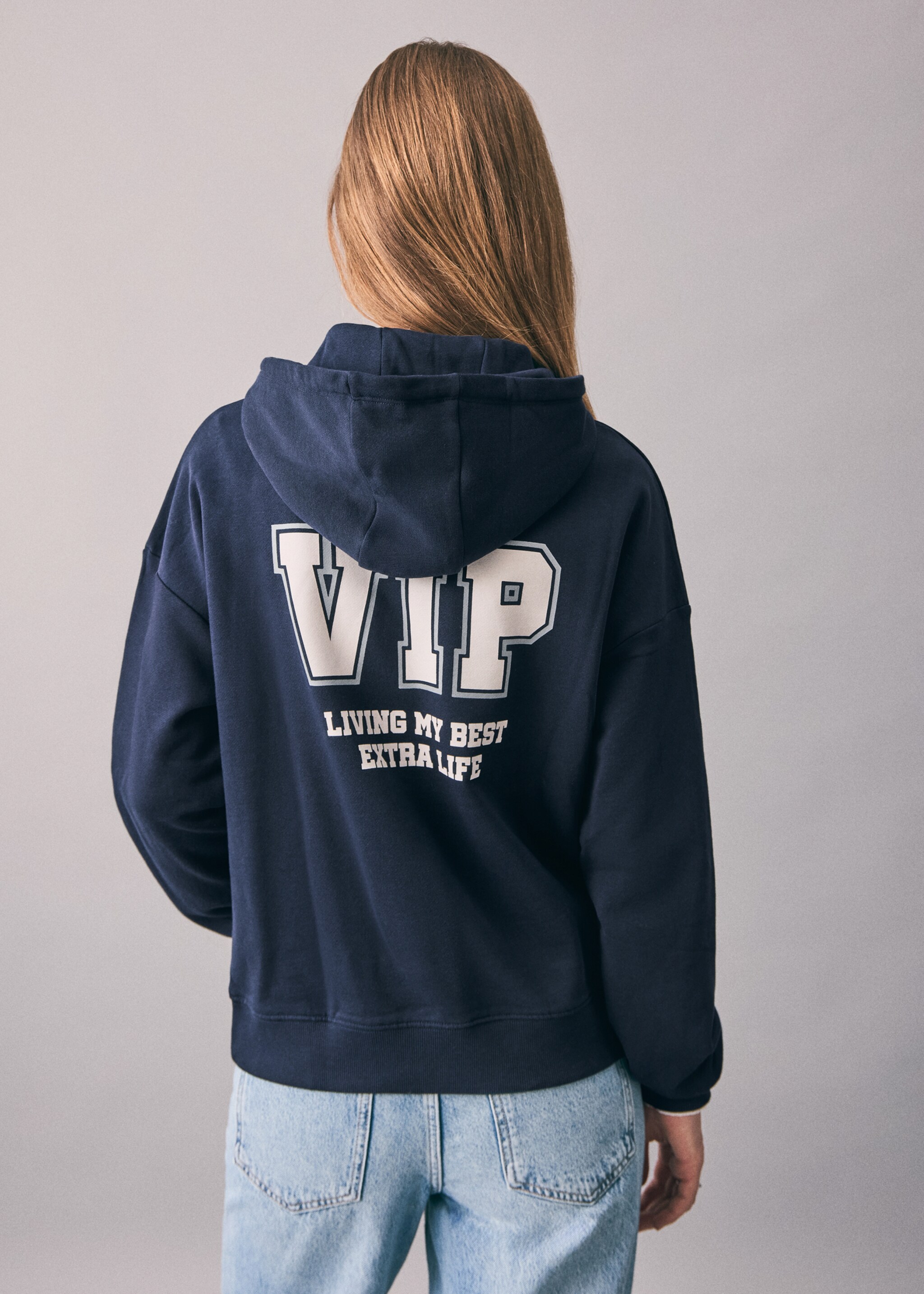 Sweatshirt with glitter print - Reverse of the article, Navy. Ref: 17075799-00.