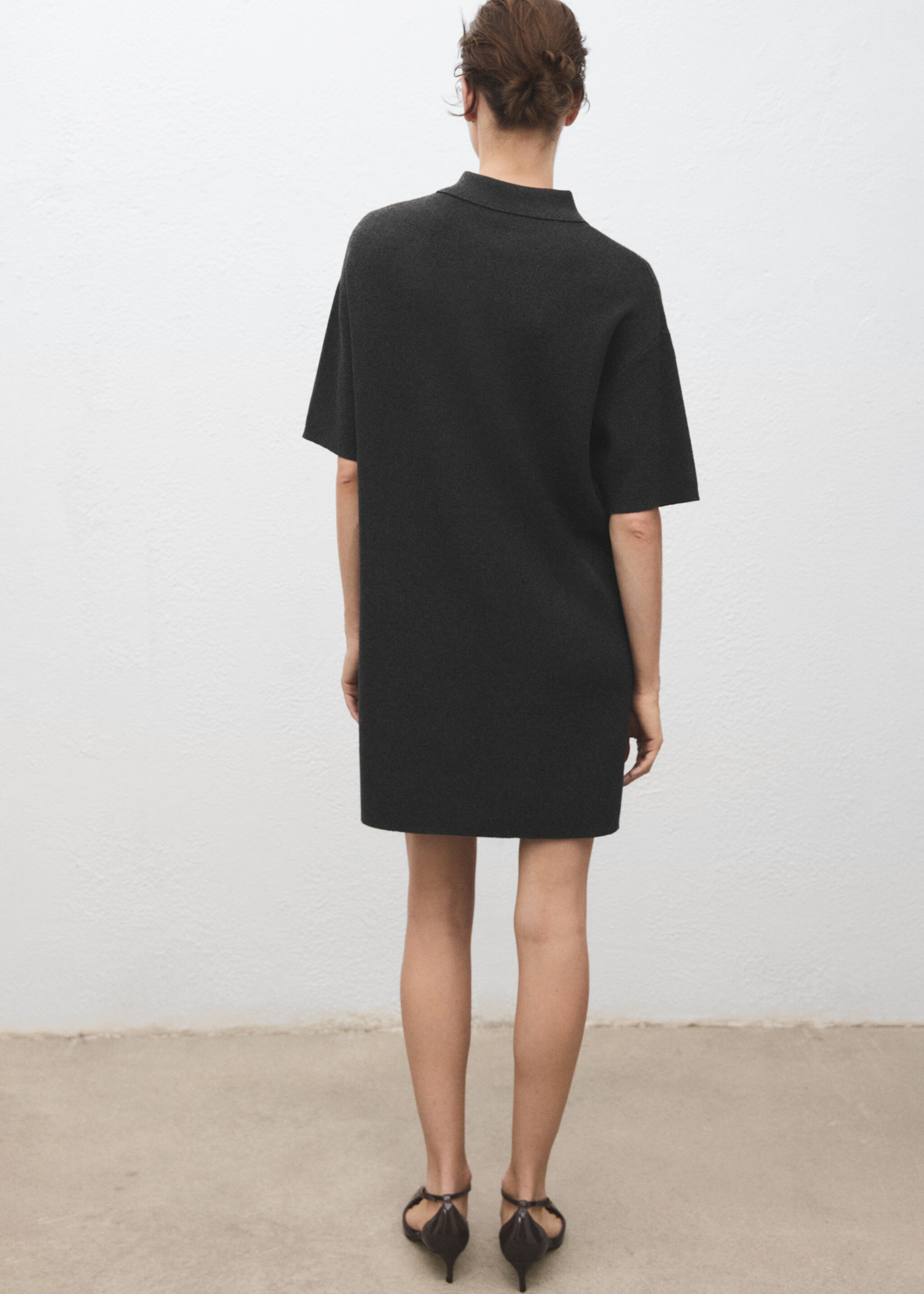 Knitted dress with polo neck - Reverse of the article, Dark Heather Grey. Ref: 17075803-00.