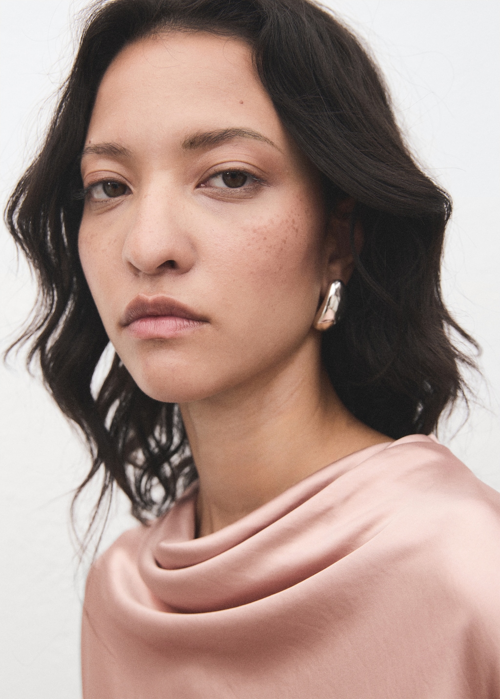 Satin blouse with draped neck