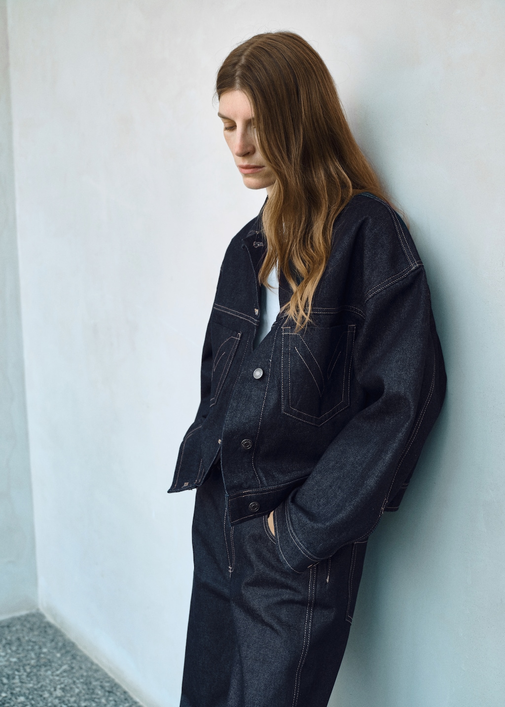 Denim jacket with decorative stitching