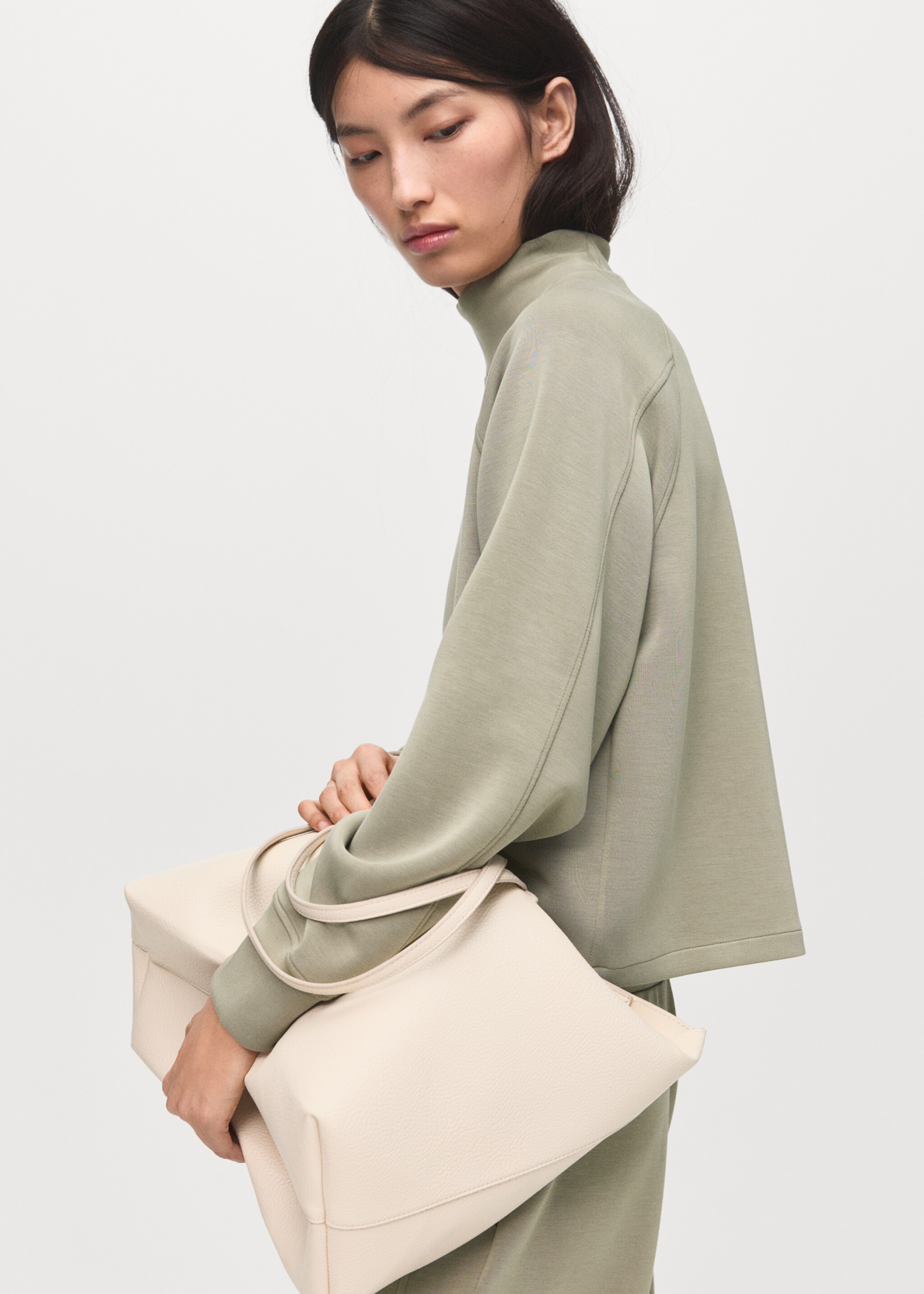 High collar sweatshirt - Details of the article 1, Khaki. Ref: 17075812-00.