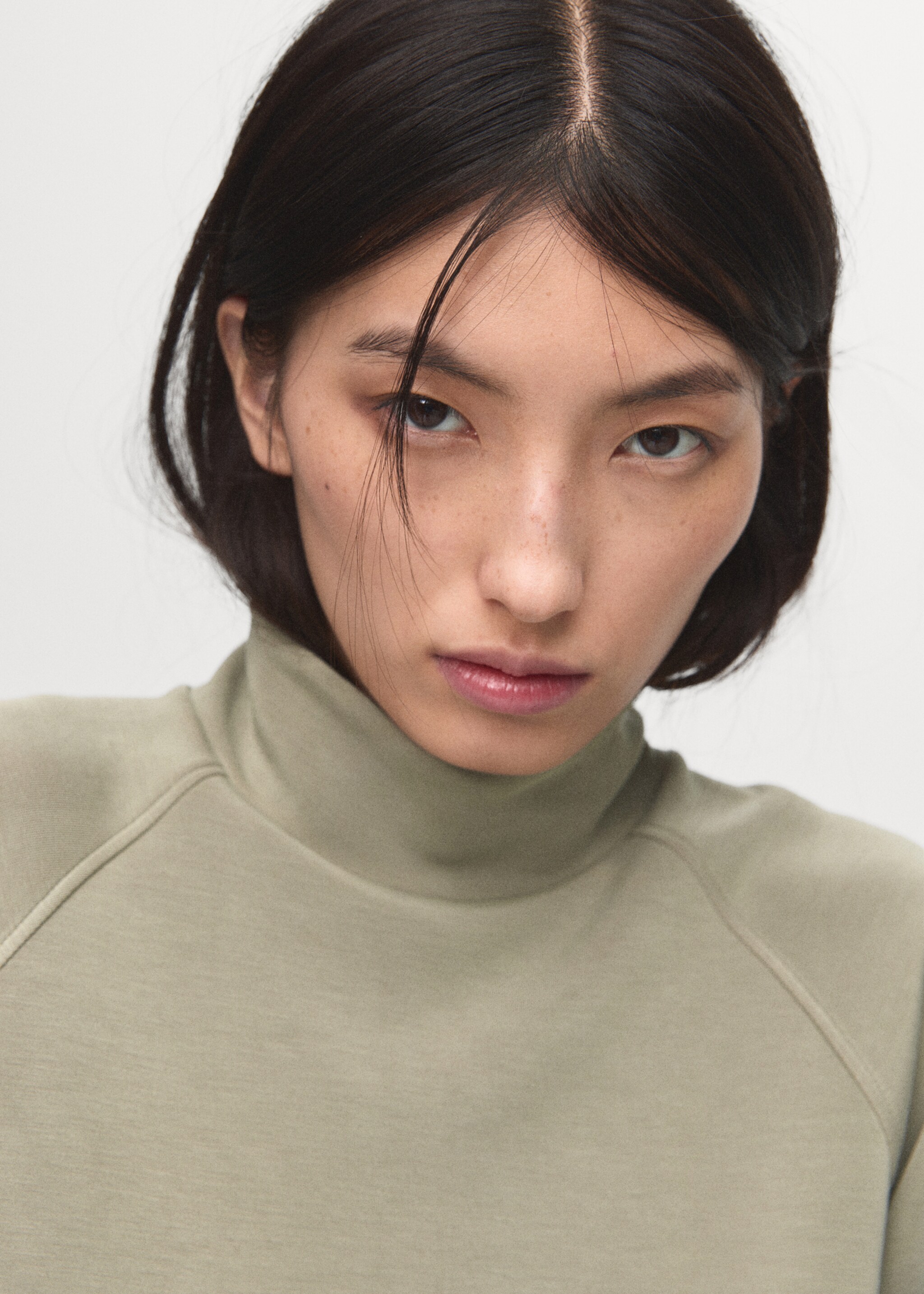 High collar sweatshirt - Details of the article 6, Khaki. Ref: 17075812-00.