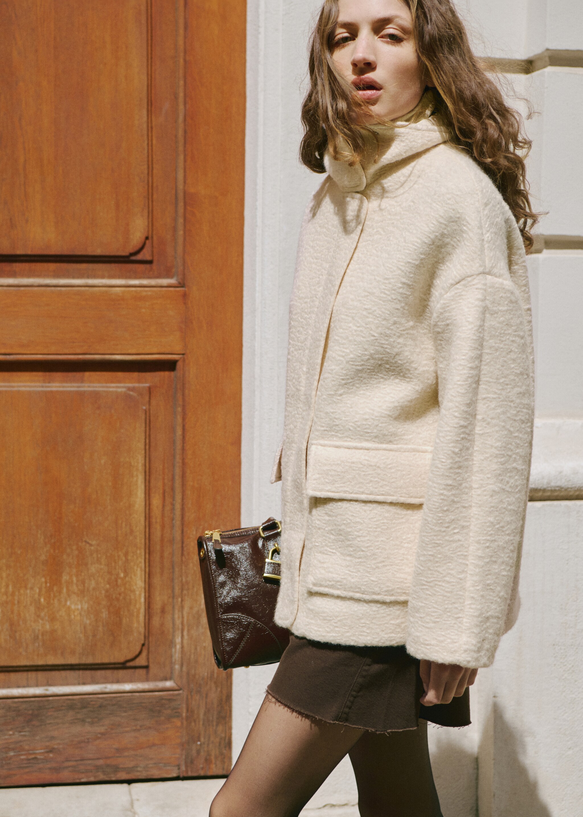 Bouclé jacket with high neck - Details of the article 1, Ecru. Ref: 17075820-00.