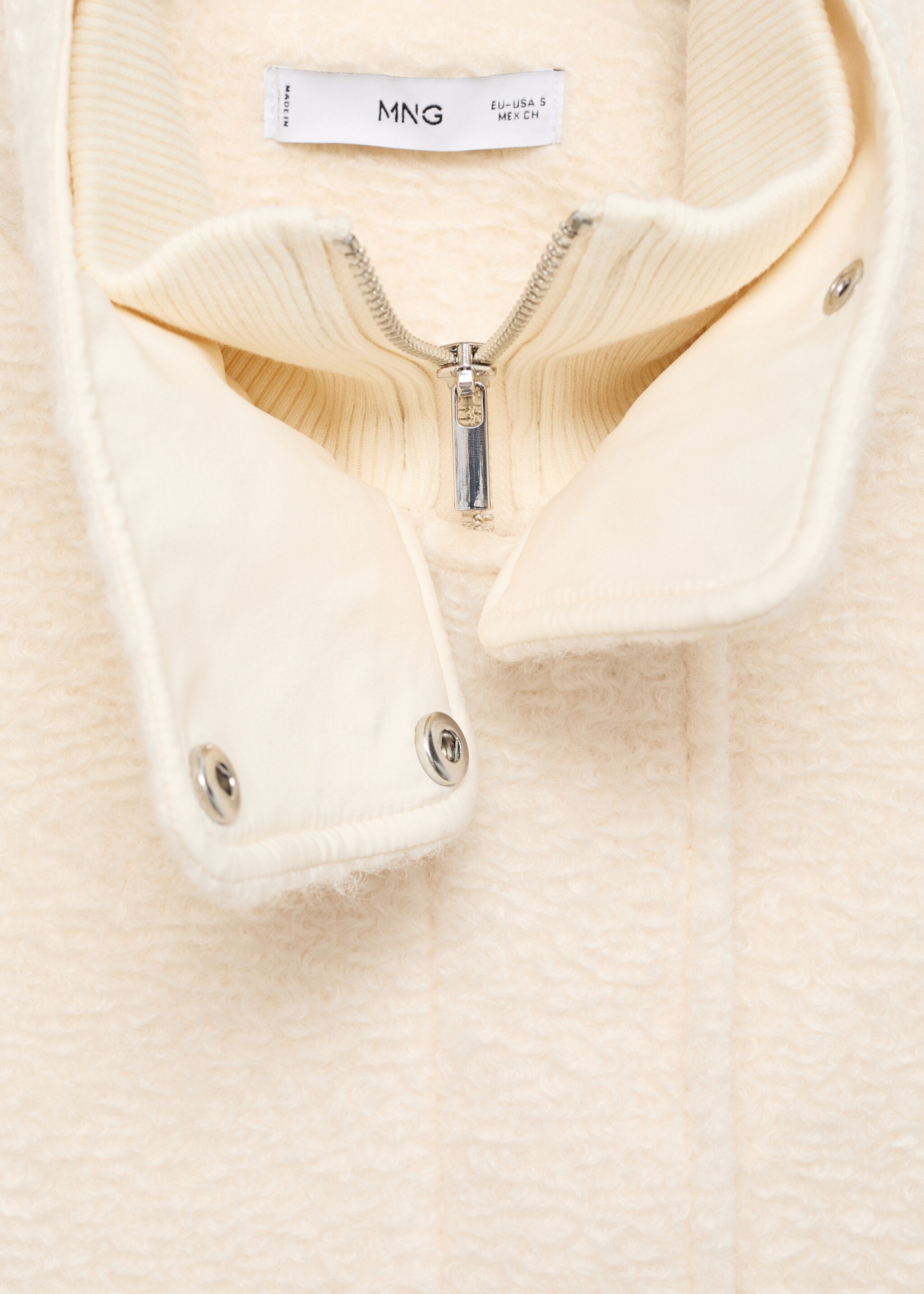 Bouclé jacket with high neck - Details of the article 8, Ecru. Ref: 17075820-00.