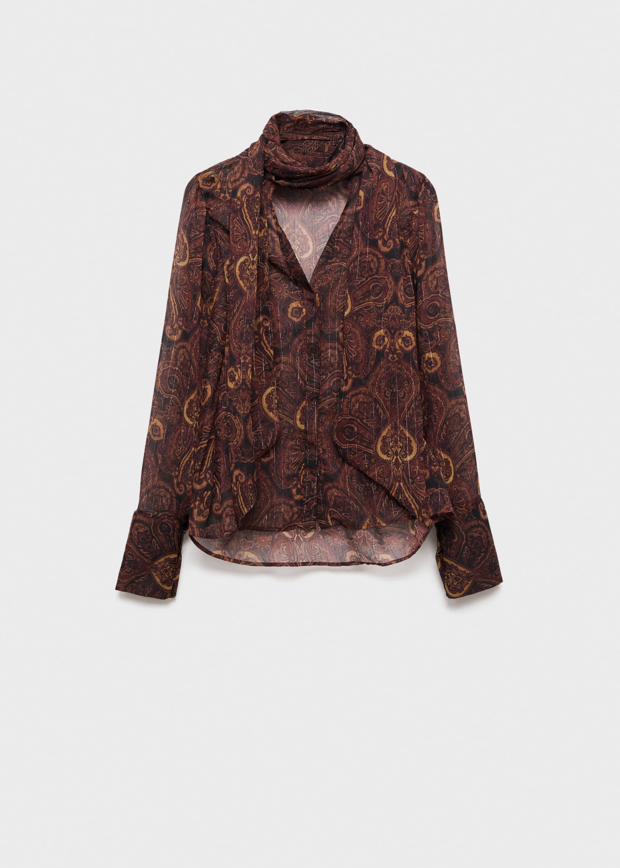 Blusa de cornucópias com echarpe - Artigo sem modelo, Castanho. Ref: 17075825-00.