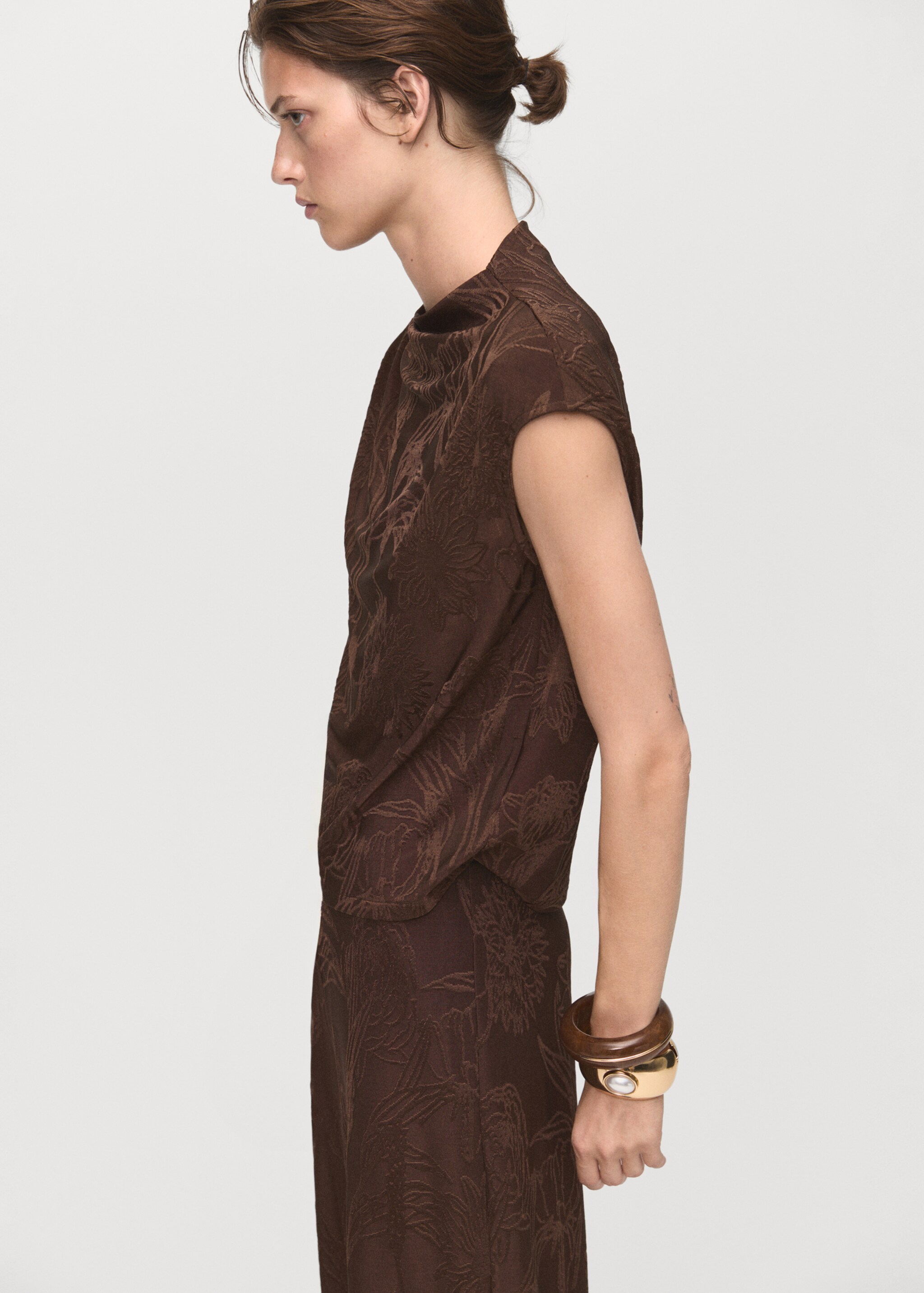 Jacquard floral-print top - Medium plane, Brown. Ref: 17075827-00.
