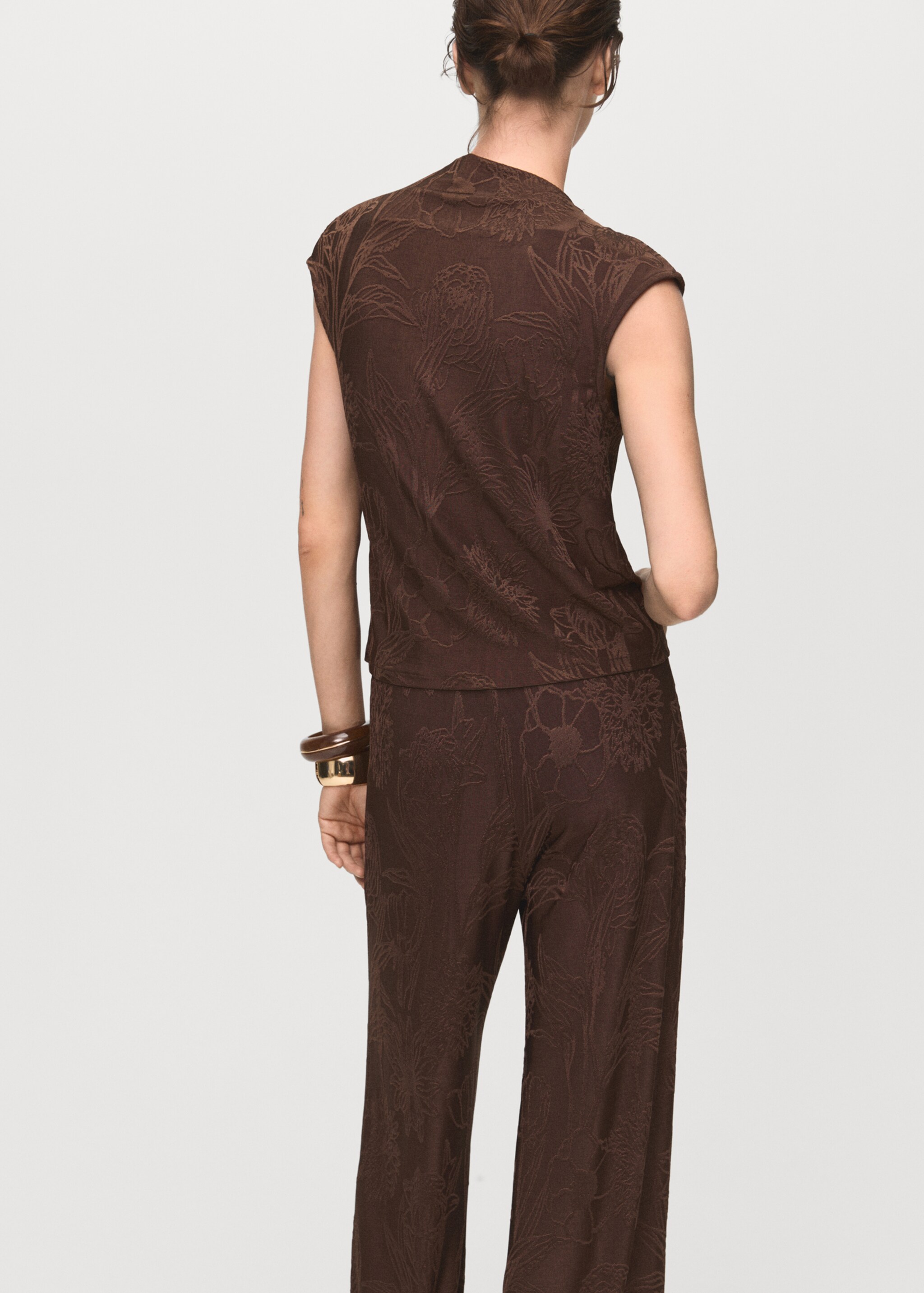 Jacquard floral-print top - Reverse of the article, Brown. Ref: 17075827-00.