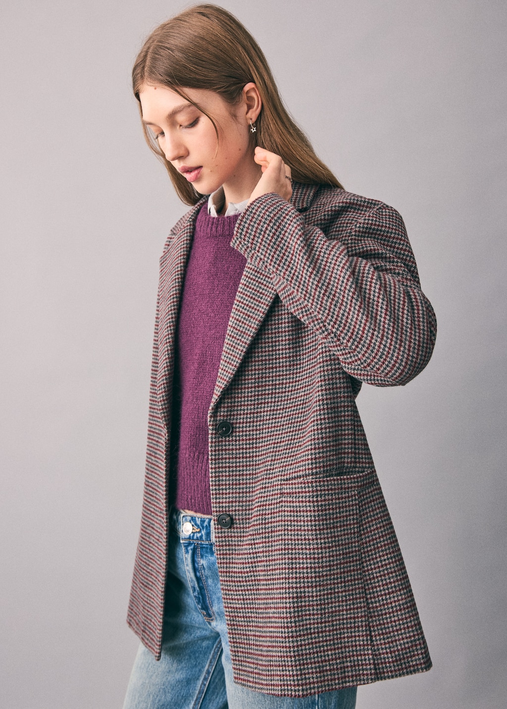 Houndstooth-check jacket