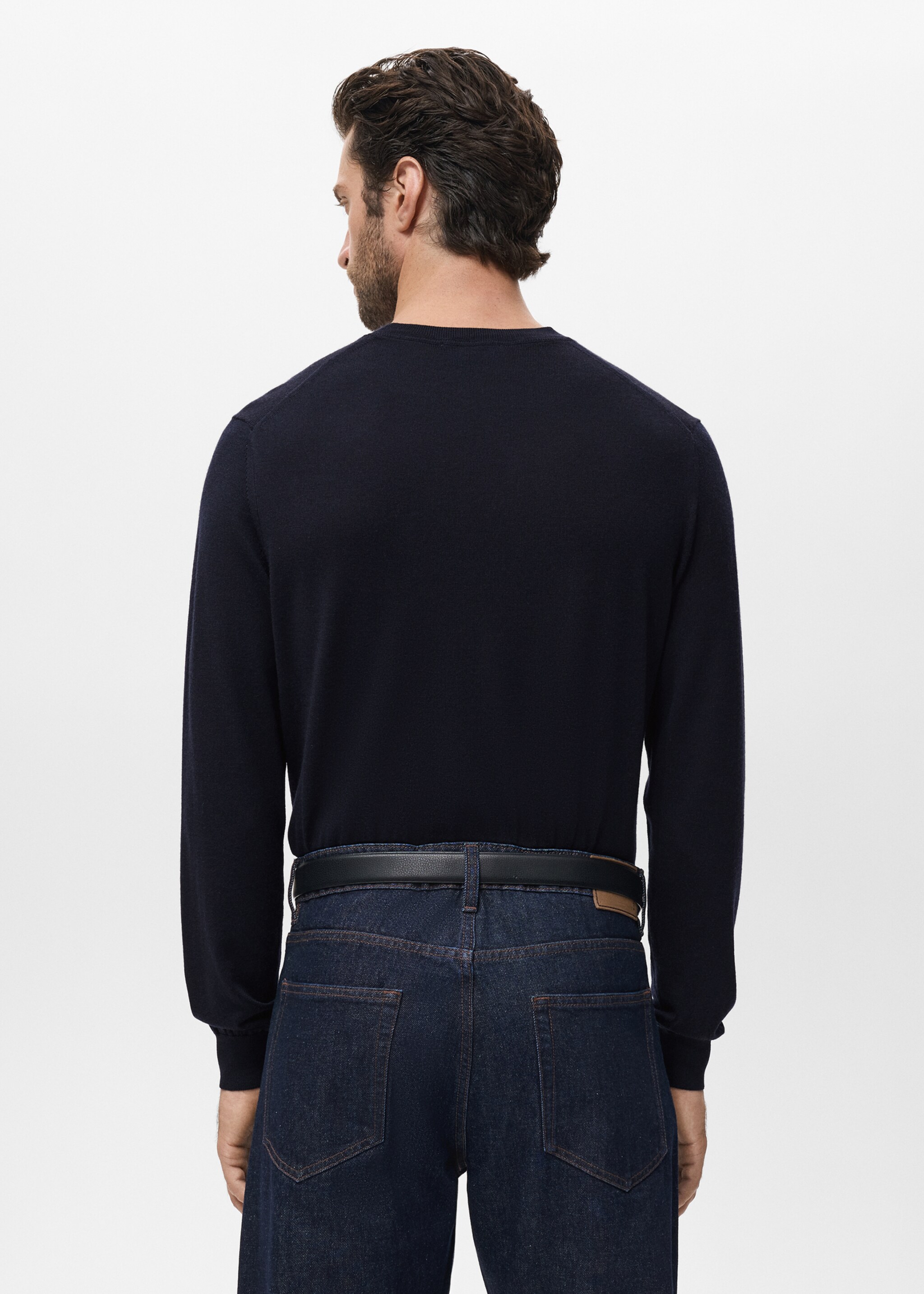 Pull-over 100 % laine col rond - Verso de l’article, Bleu marine. Ref: 17075970-00.