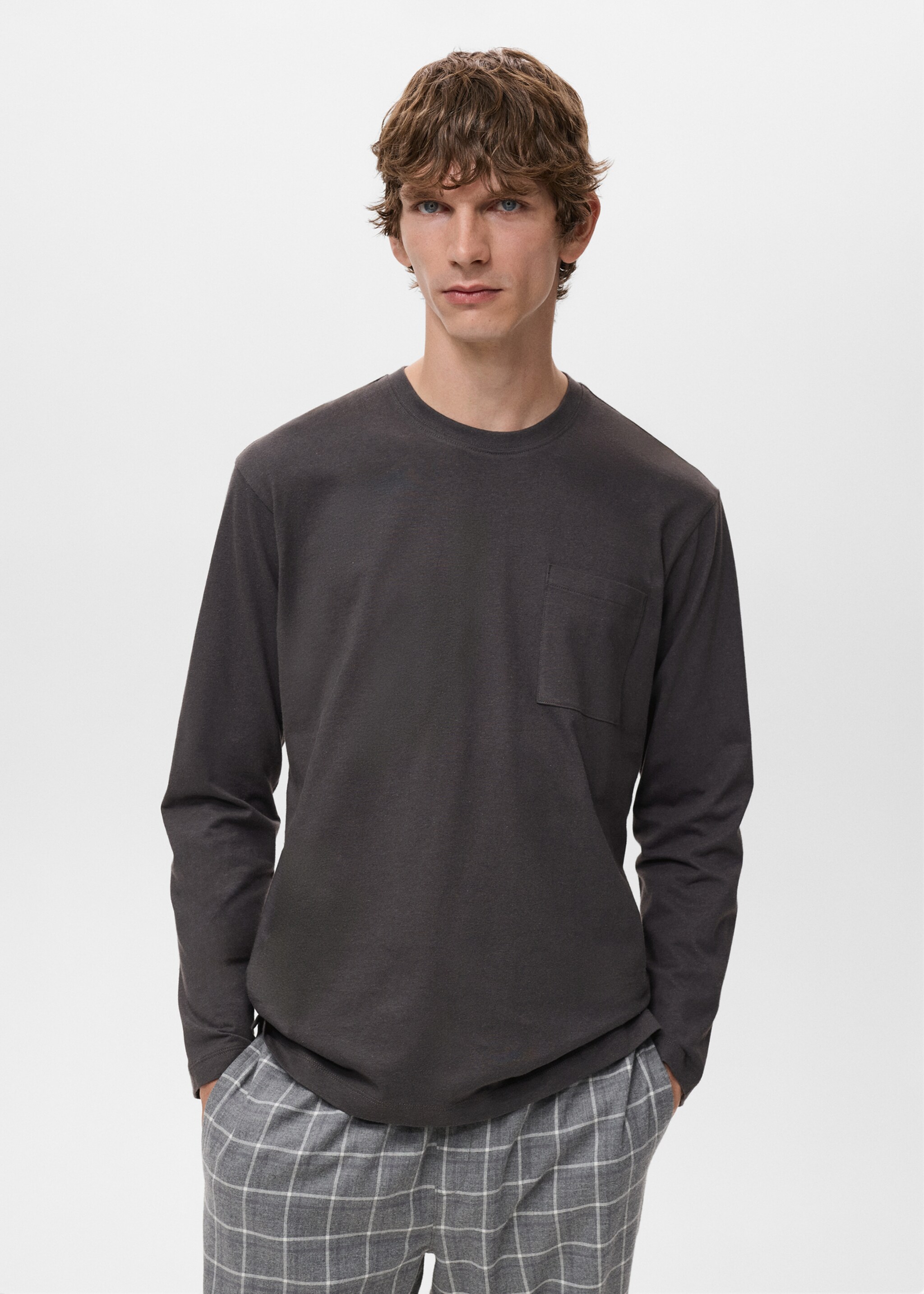 Check cotton pyjama pack - Medium plane, Grey. Ref: 17075973-00.