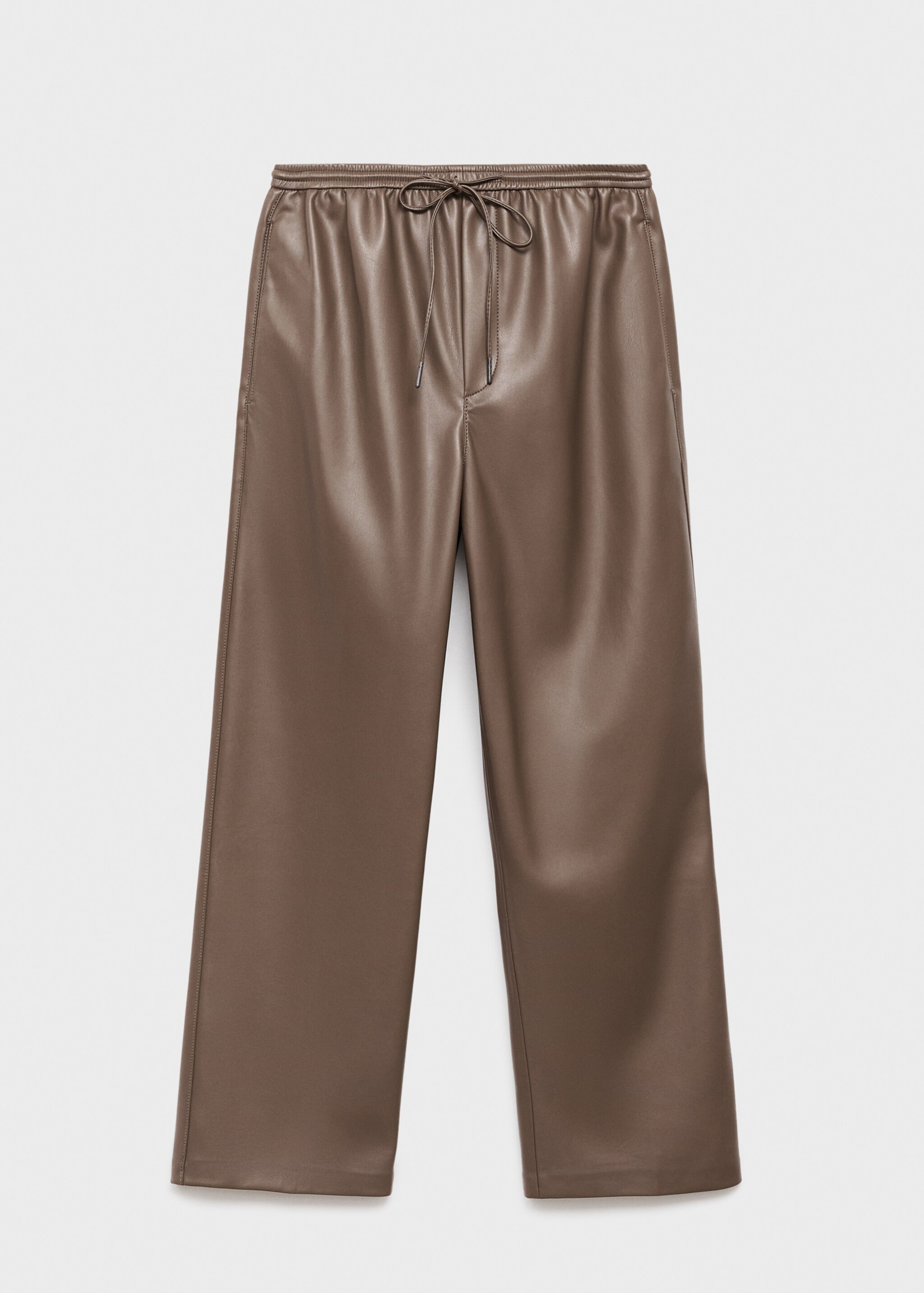 Leather-effect elastic waist trousers - Article without model, Medium Brown. Ref: 17075974-00.