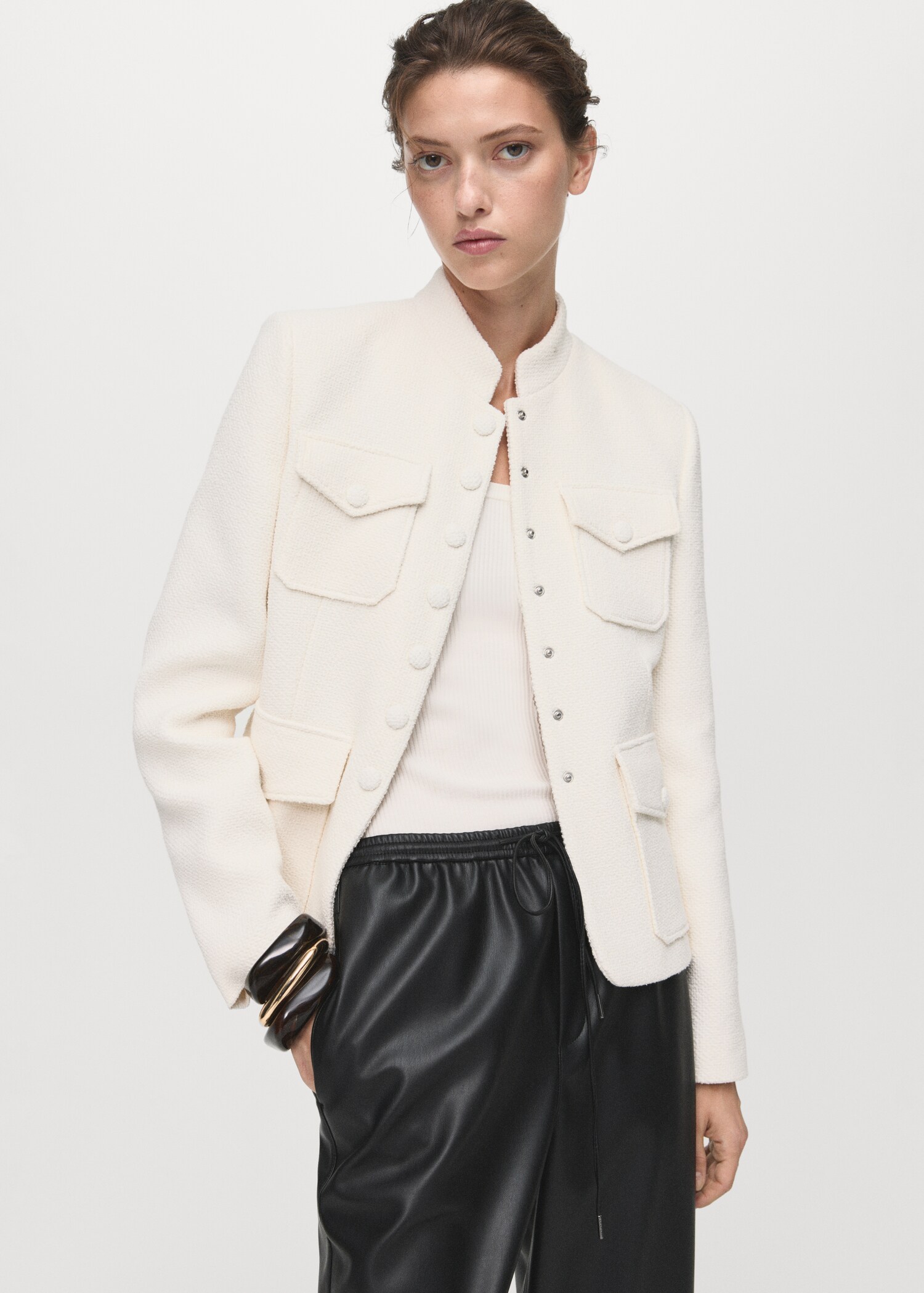 Leather-effect elastic waist trousers - Details of the article 1